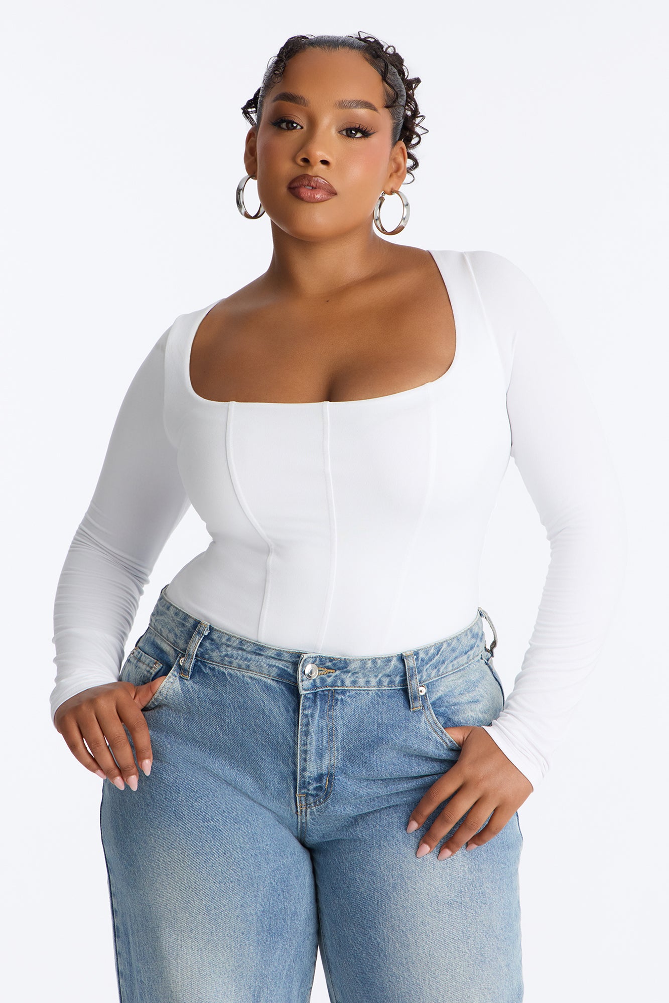 Sammy Square Neck Bodysuit - White