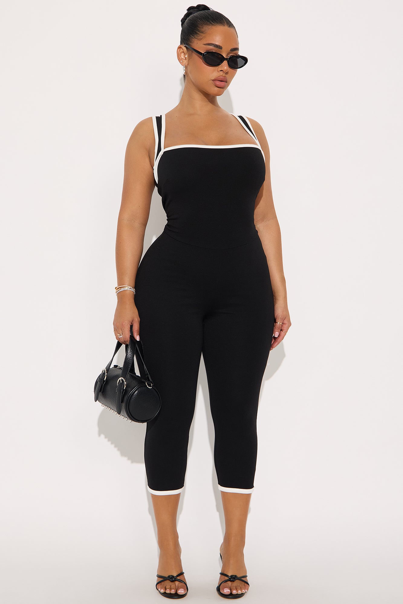 His Loss Contrast Trim Capri Jumpsuit - Black/White