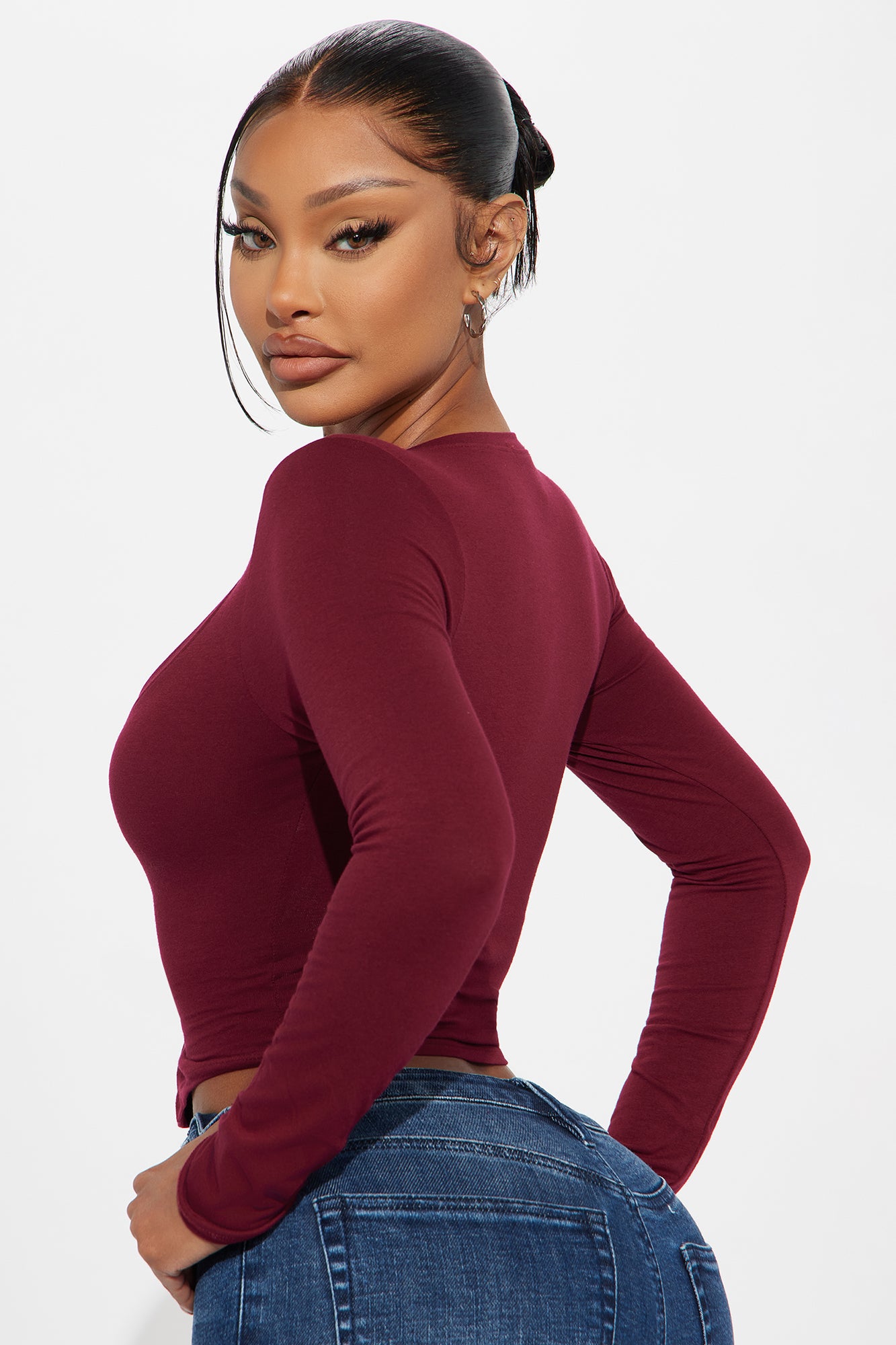 Diana Long Sleeve Scoop Neck Baby Tee - Burgundy