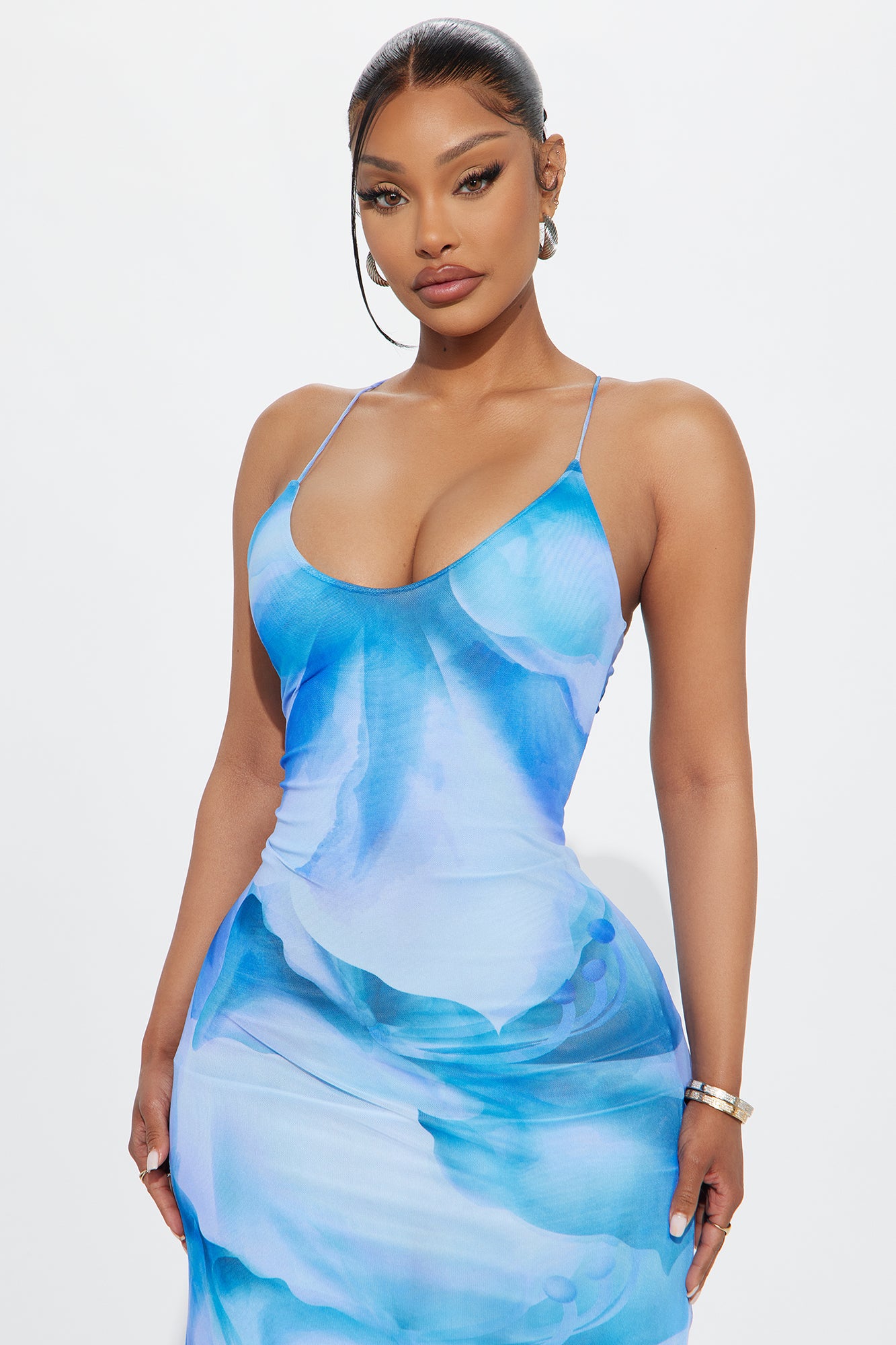 Anna Mesh Maxi Dress - Blue/combo