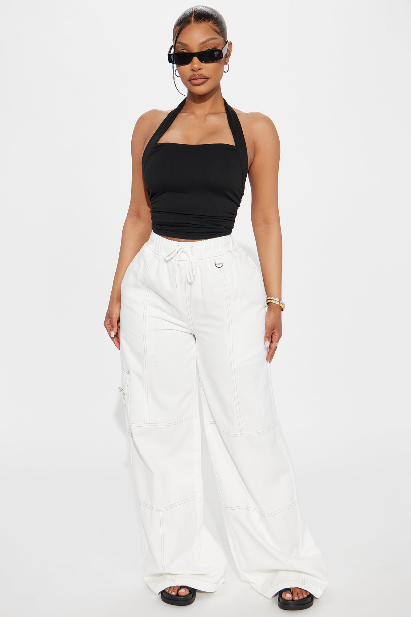 Charli Ruched Halter Top - Black
