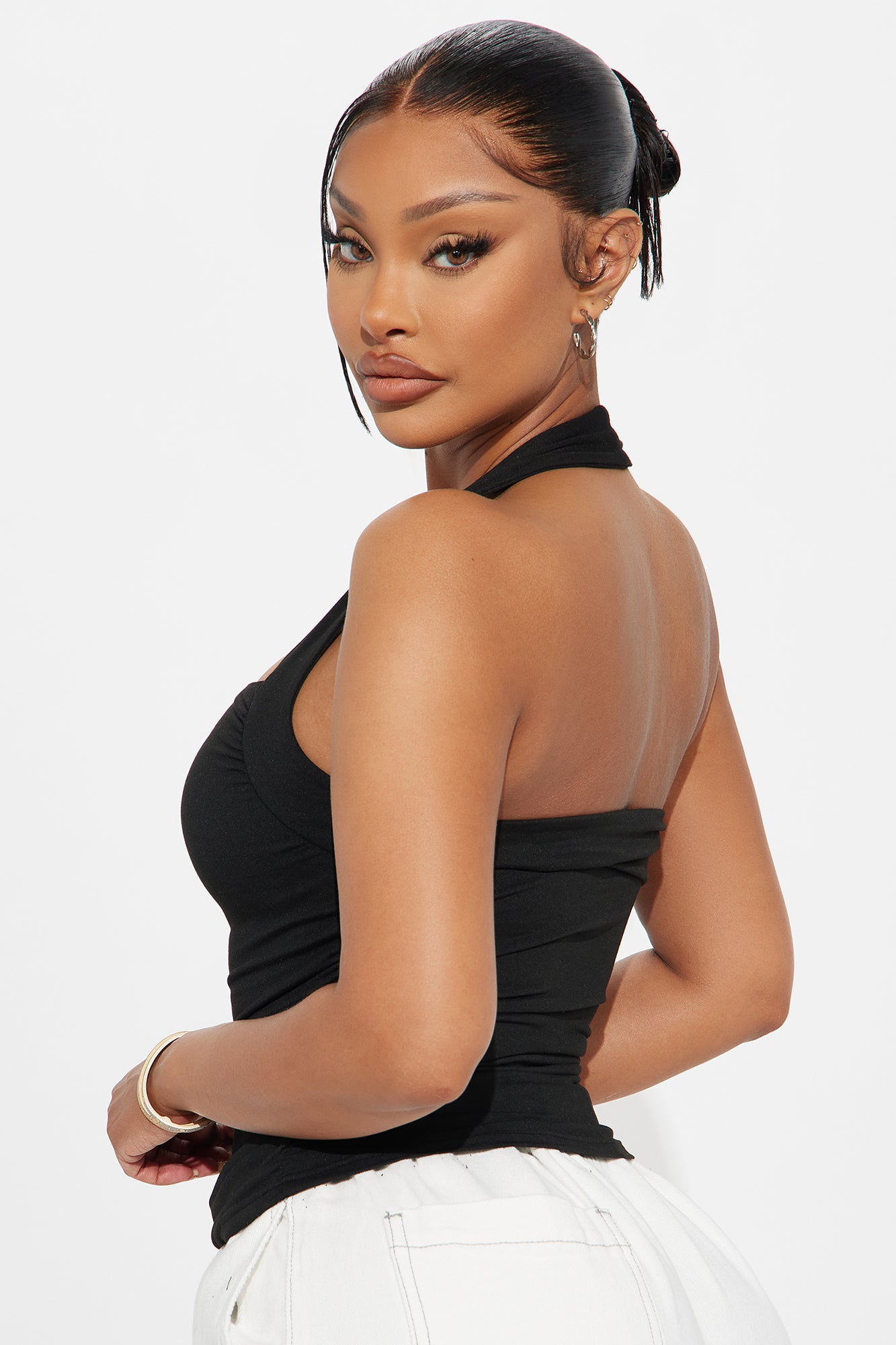 Charli Ruched Halter Top - Black