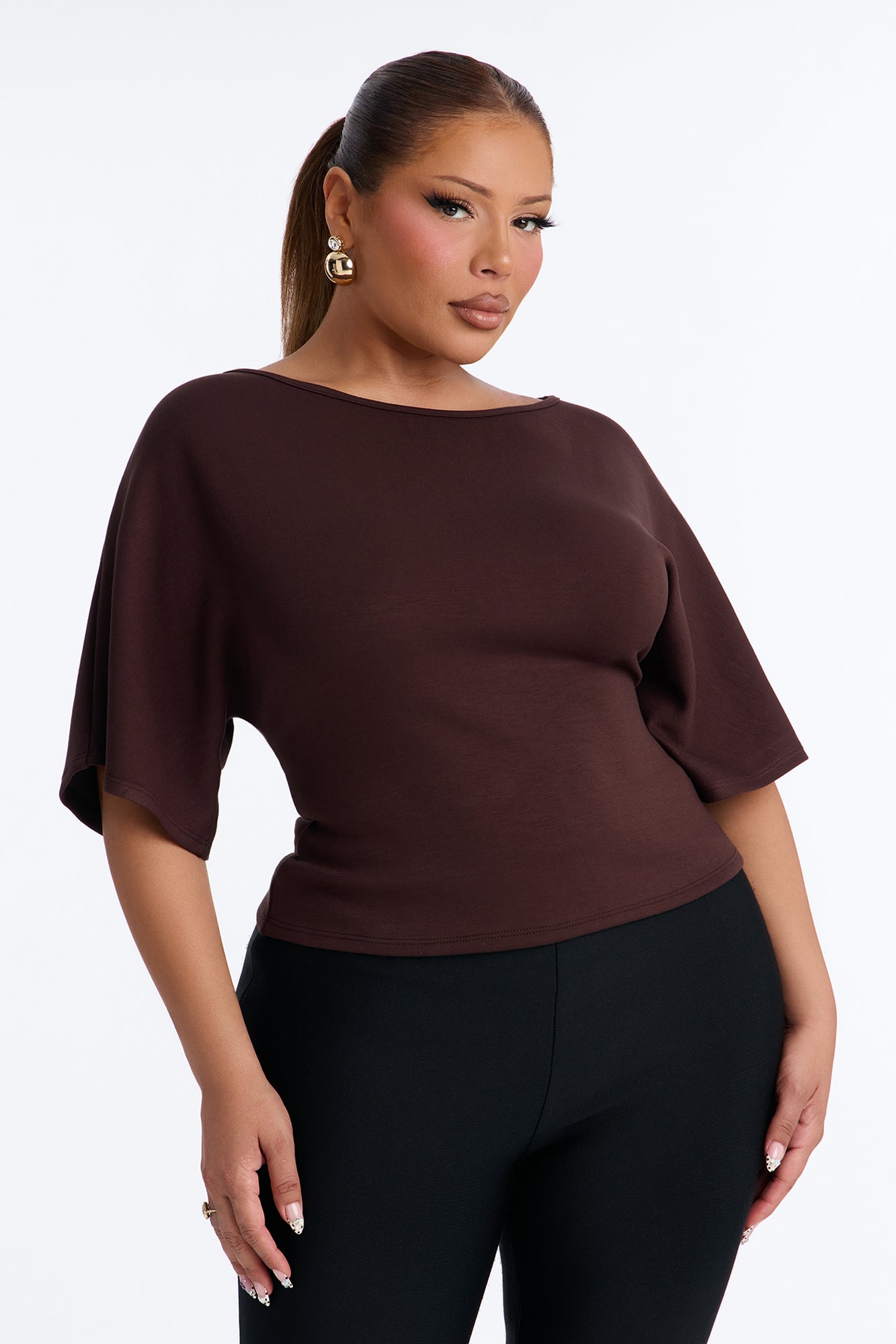 Cici Cinched Waist Short Sleeve Top - Brown