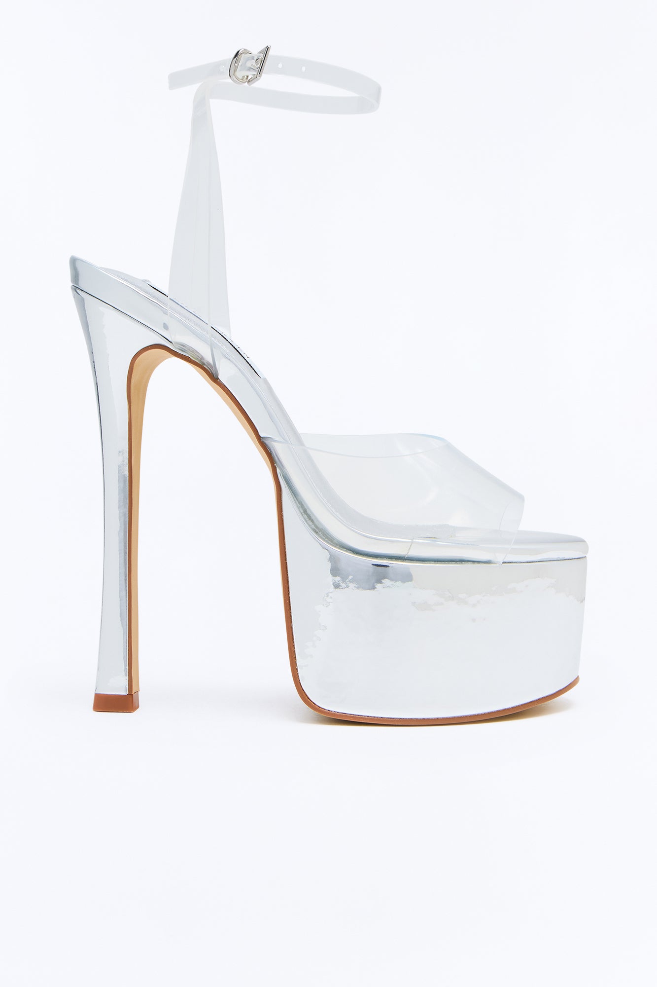 Steve Madden Olyssia Clear Platform Stiletto Ankle Strap Heel - Silver