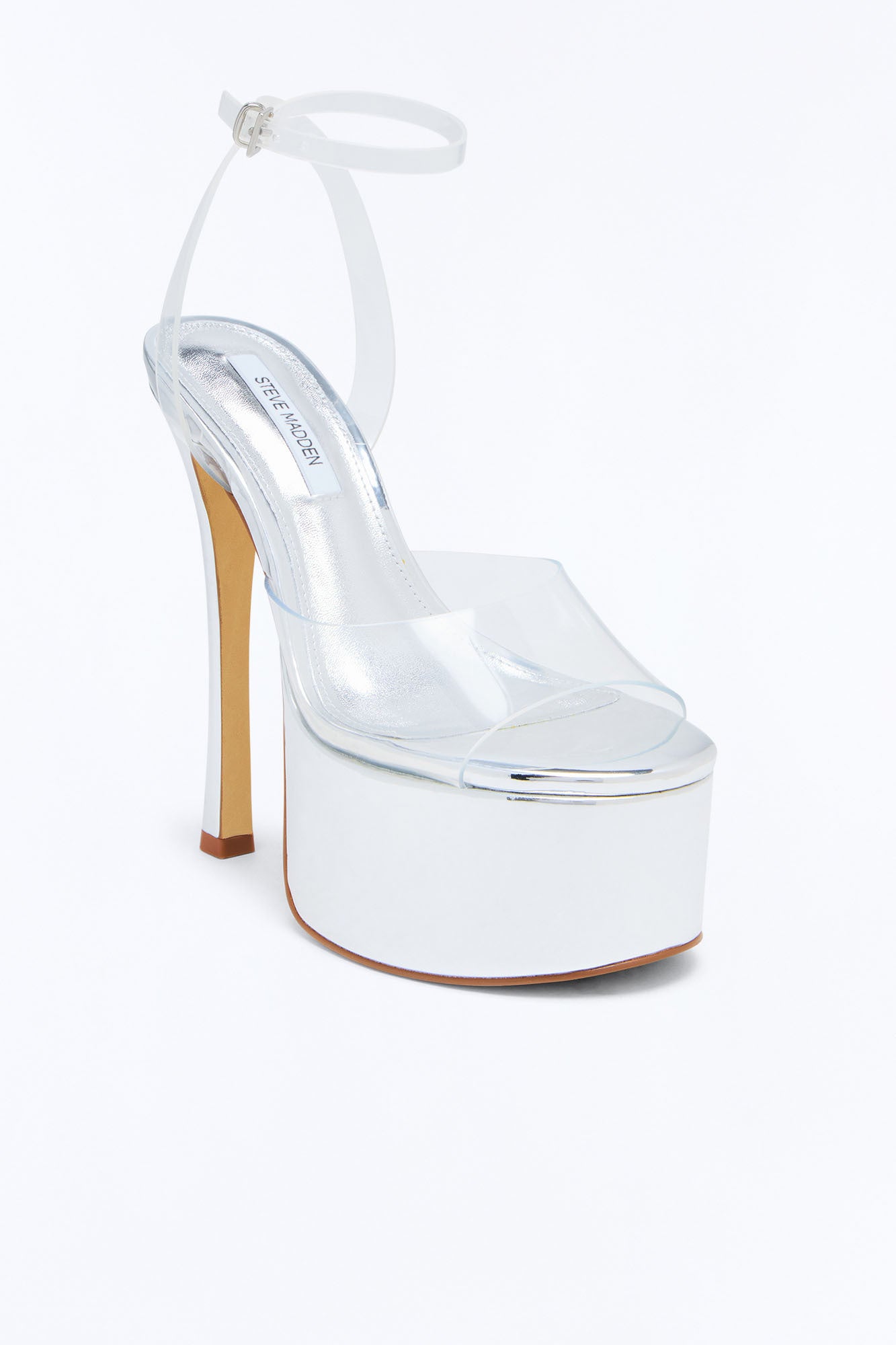 Steve Madden Olyssia Clear Platform Stiletto Ankle Strap Heel - Silver