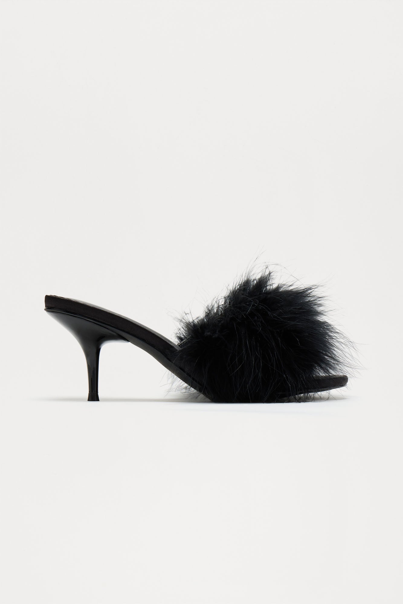 Fluffy Feather Kitten Heels - Black