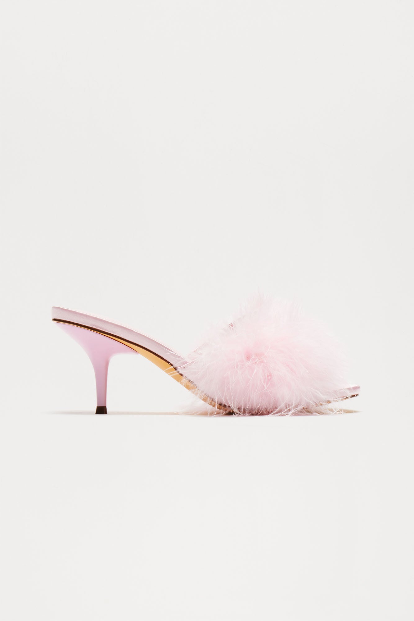 Fluffy Feather Kitten Heels - Pink