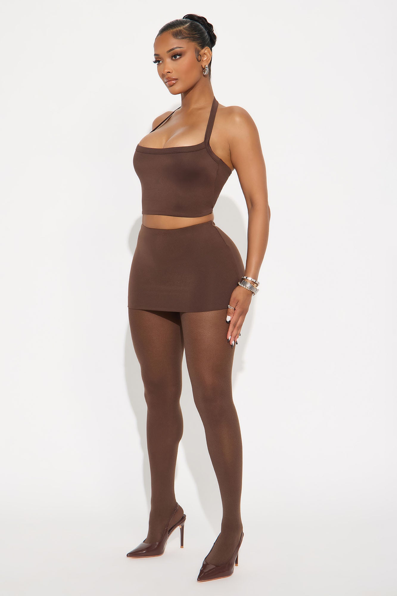 Contour Double Lined Mini Skirt - Chocolate