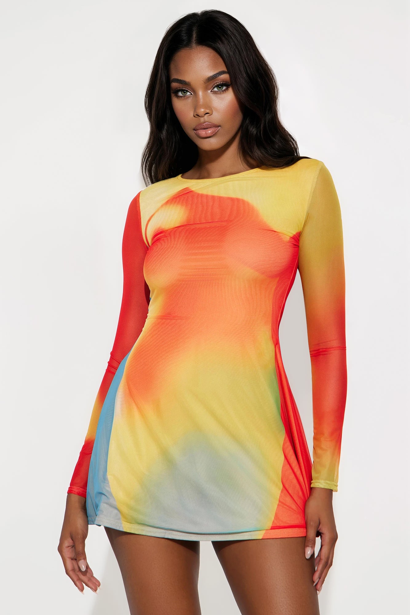 Heated Abstract Mini Dress - Red/combo