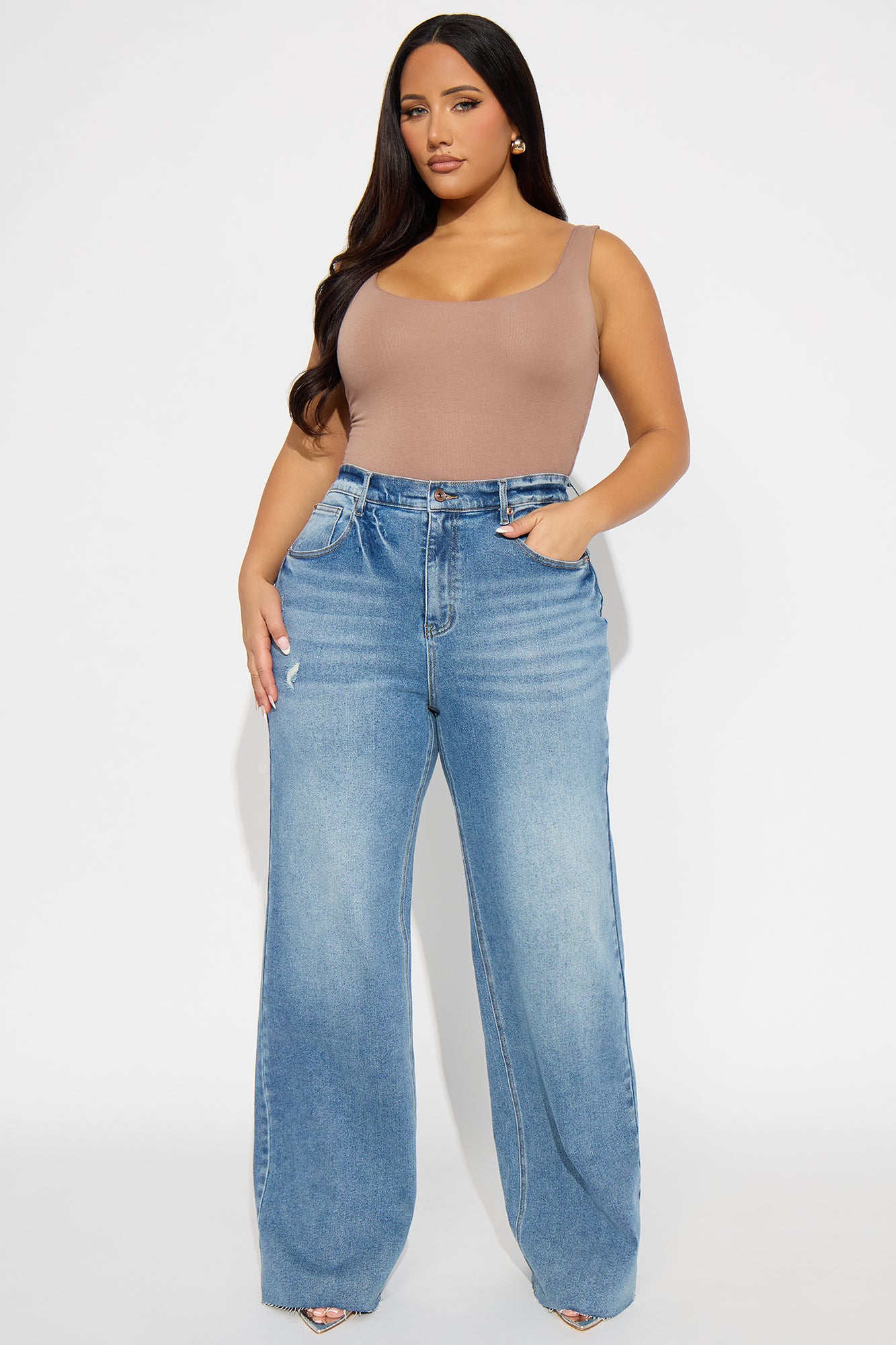 Tall Nova 90's Baby Basic Stretch Wide Leg Jean - Medium Wash