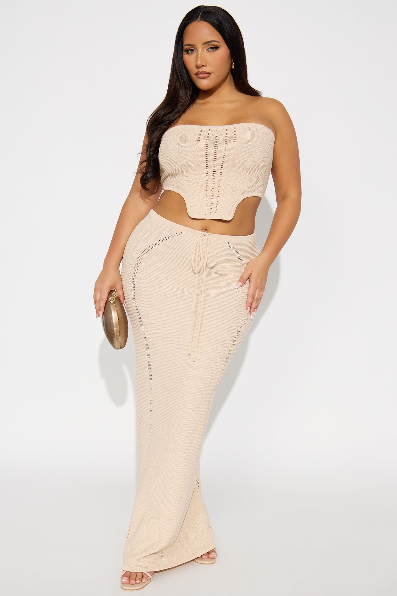 Lyla Crochet Maxi Skirt Set - Cream