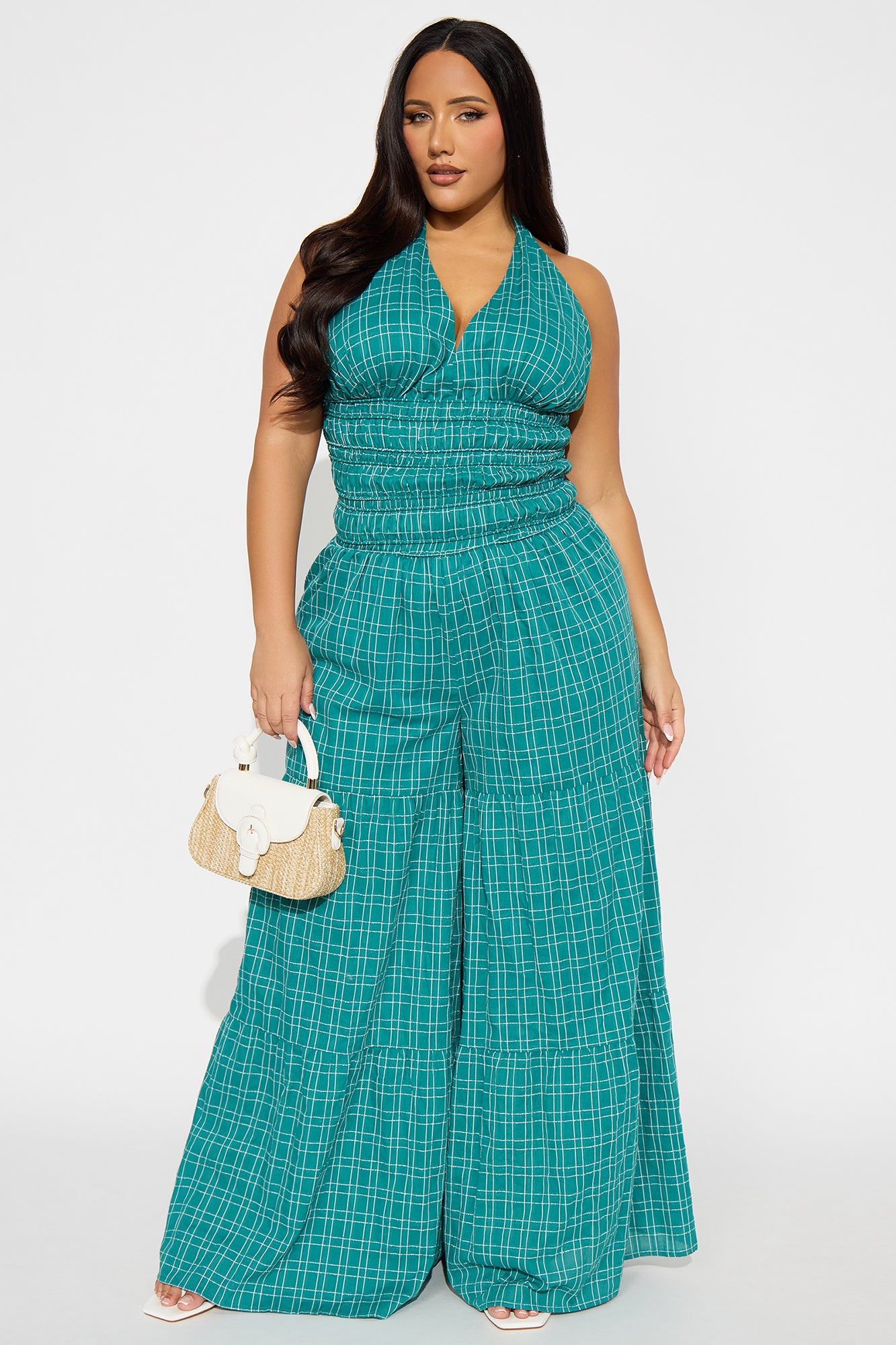Maribel Plaid Halter Jumpsuit - Green/combo