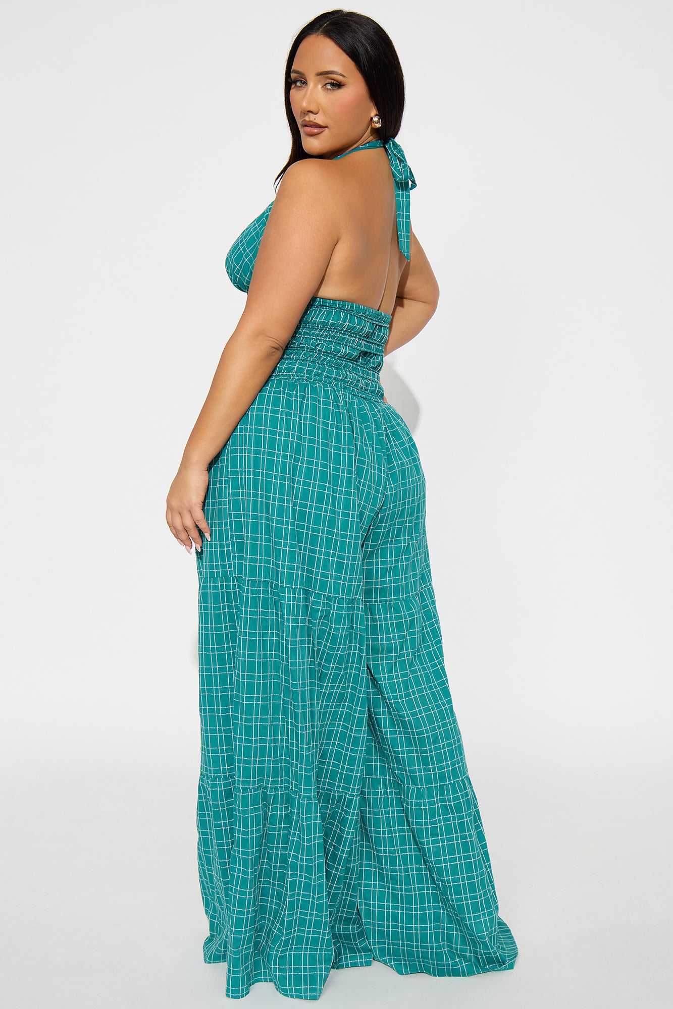 Maribel Plaid Halter Jumpsuit - Green/combo