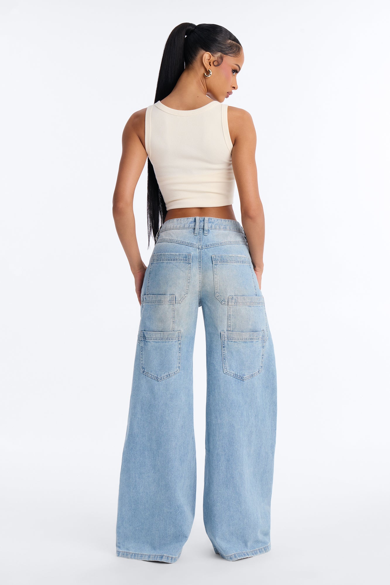 More Back Pockets Wide Leg Jeans - Light Wash