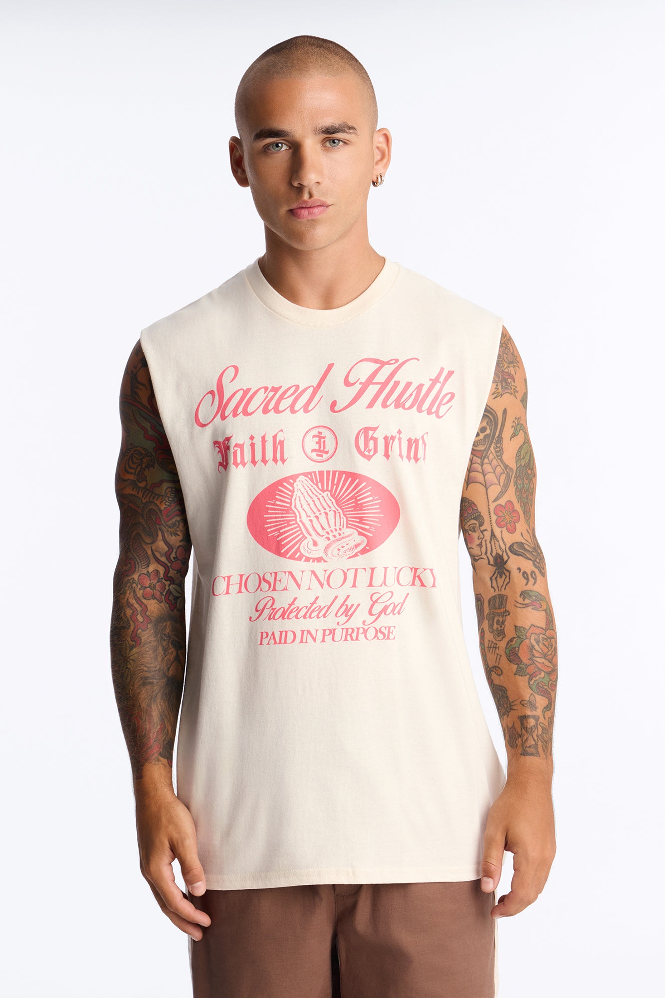 Sacred Hustle Muscle Tee - Cream