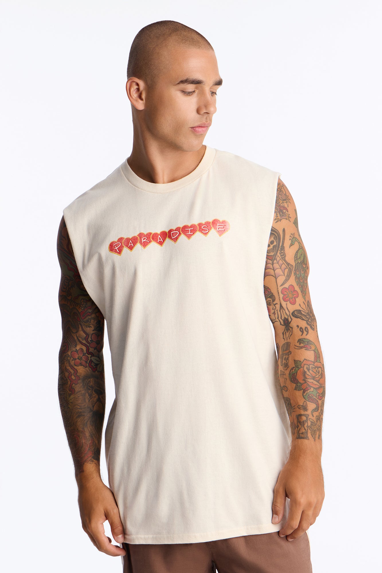 Angel Paradise Oversized Muscle Tee - Cream