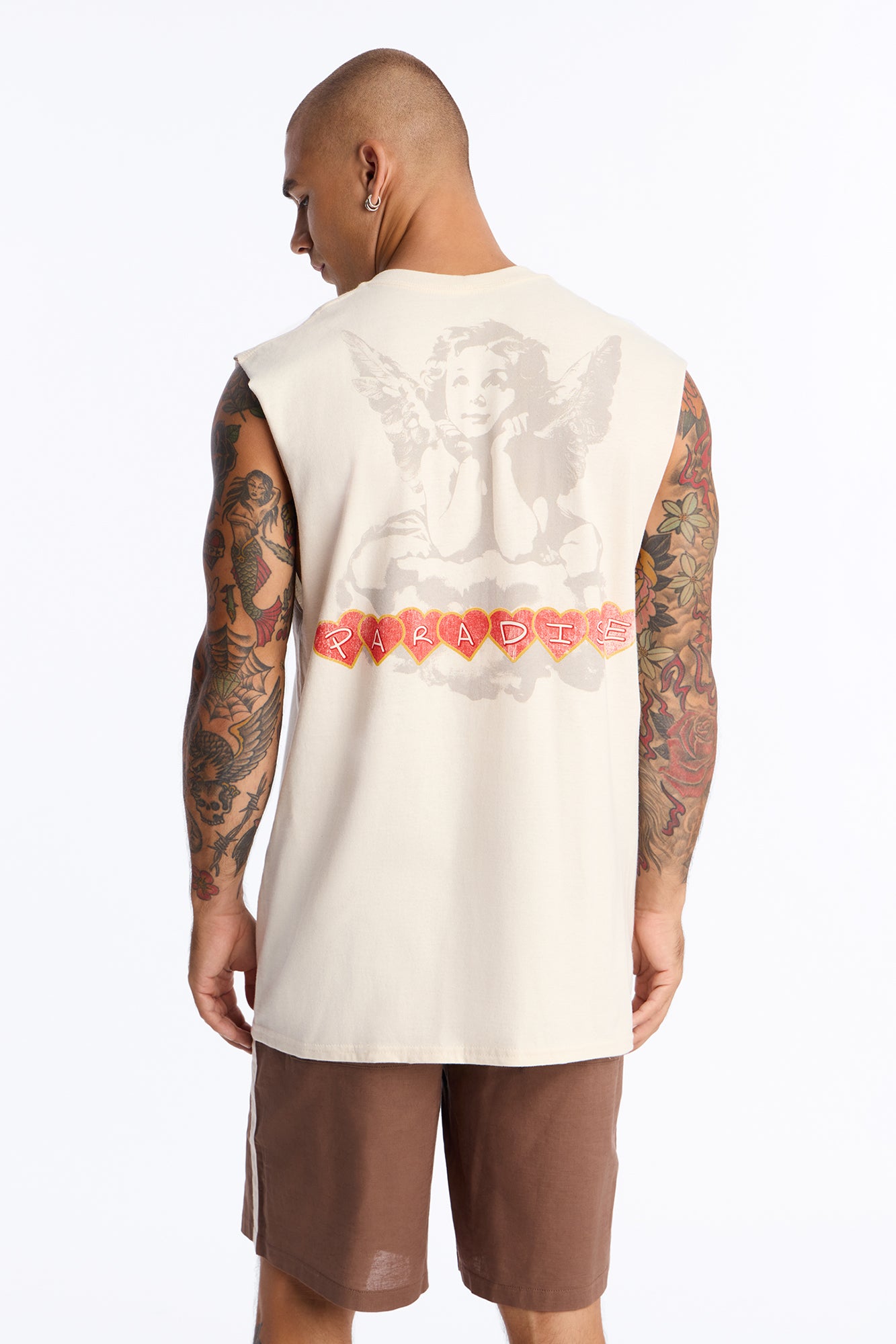 Angel Paradise Oversized Muscle Tee - Cream