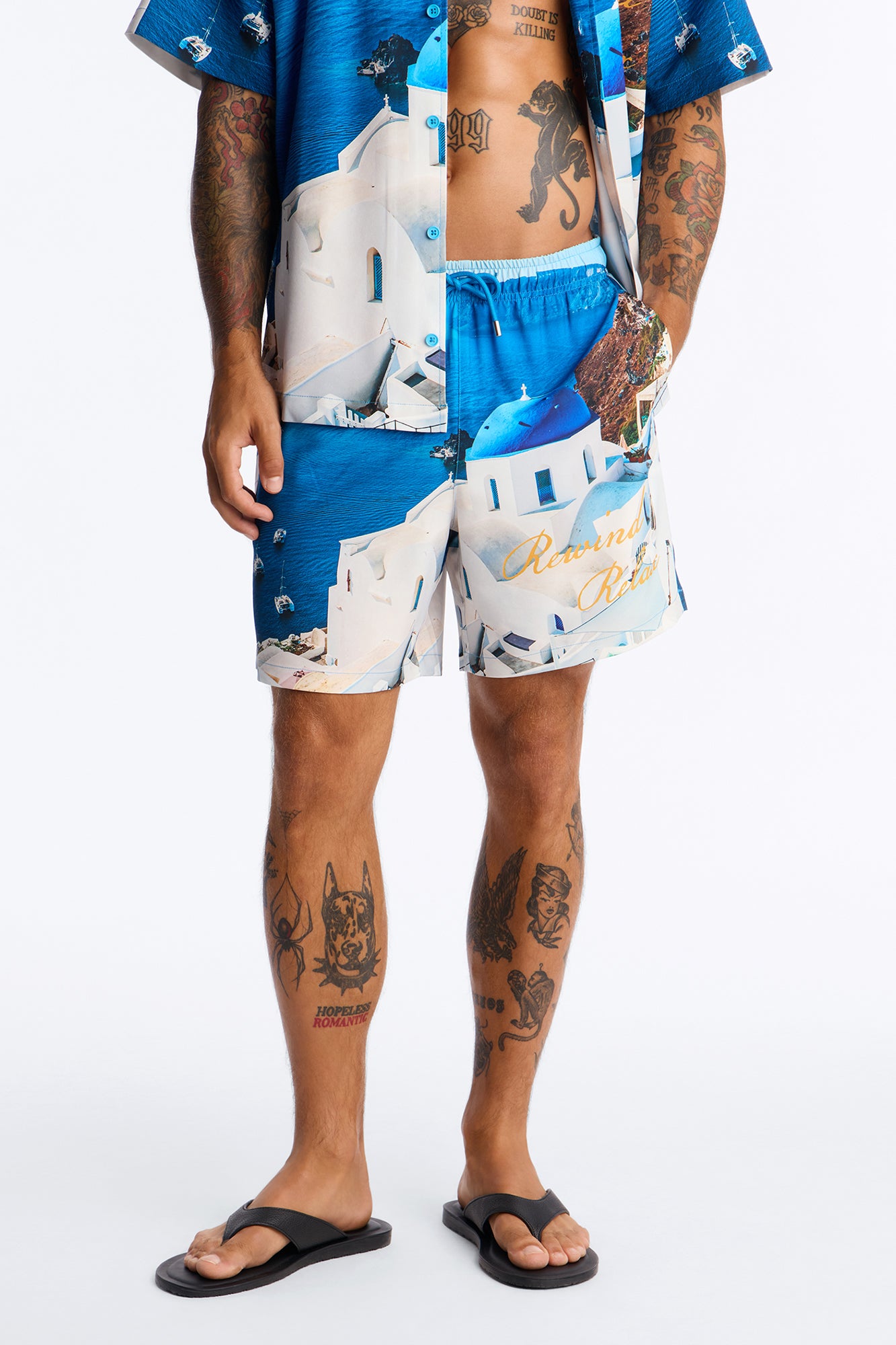 Cerulean Horizons Photoreal Swim Trunk 7″ - Blue/combo