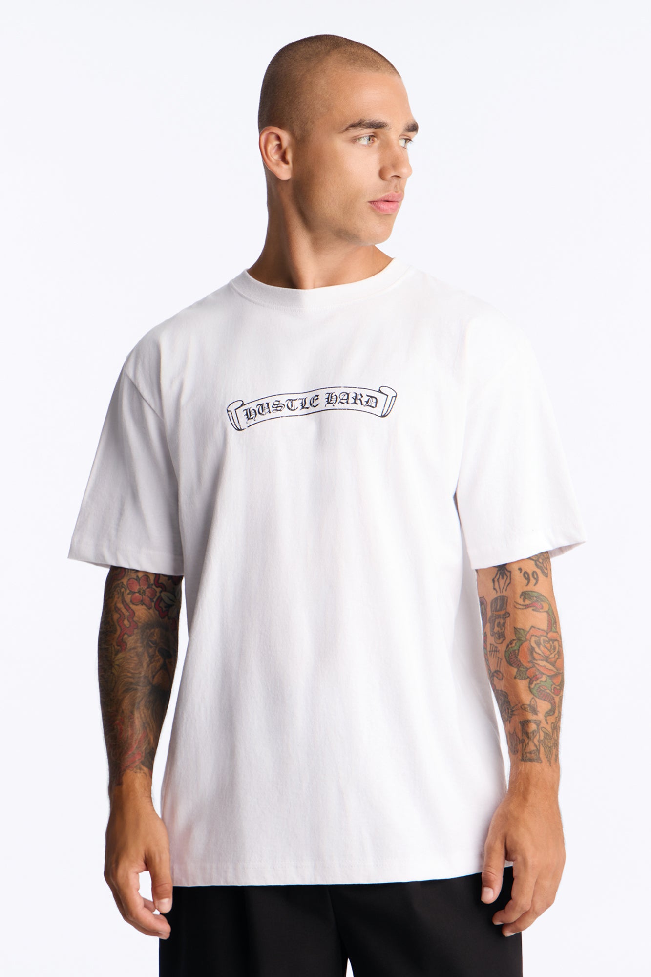 Hustle Hard Boxy Short Sleeve Tee - White