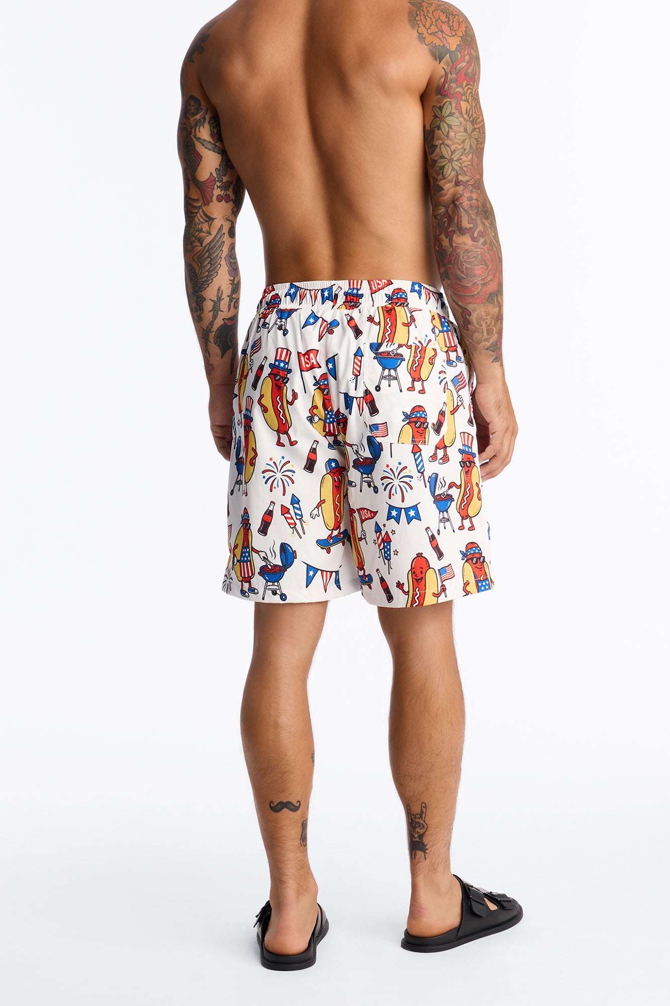 Backyard Cookout Swim Trunk 7″ - White/combo
