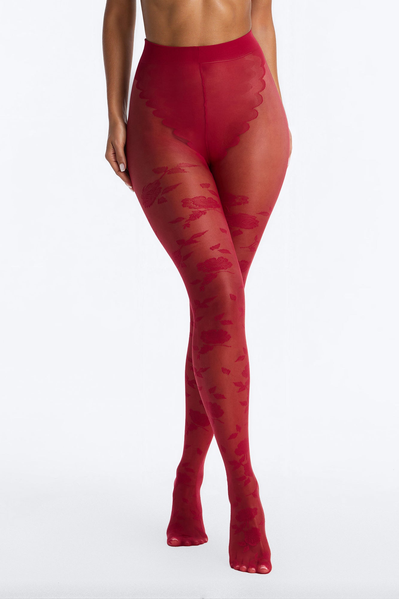 Claire Mesh Lace Tights - Burgundy