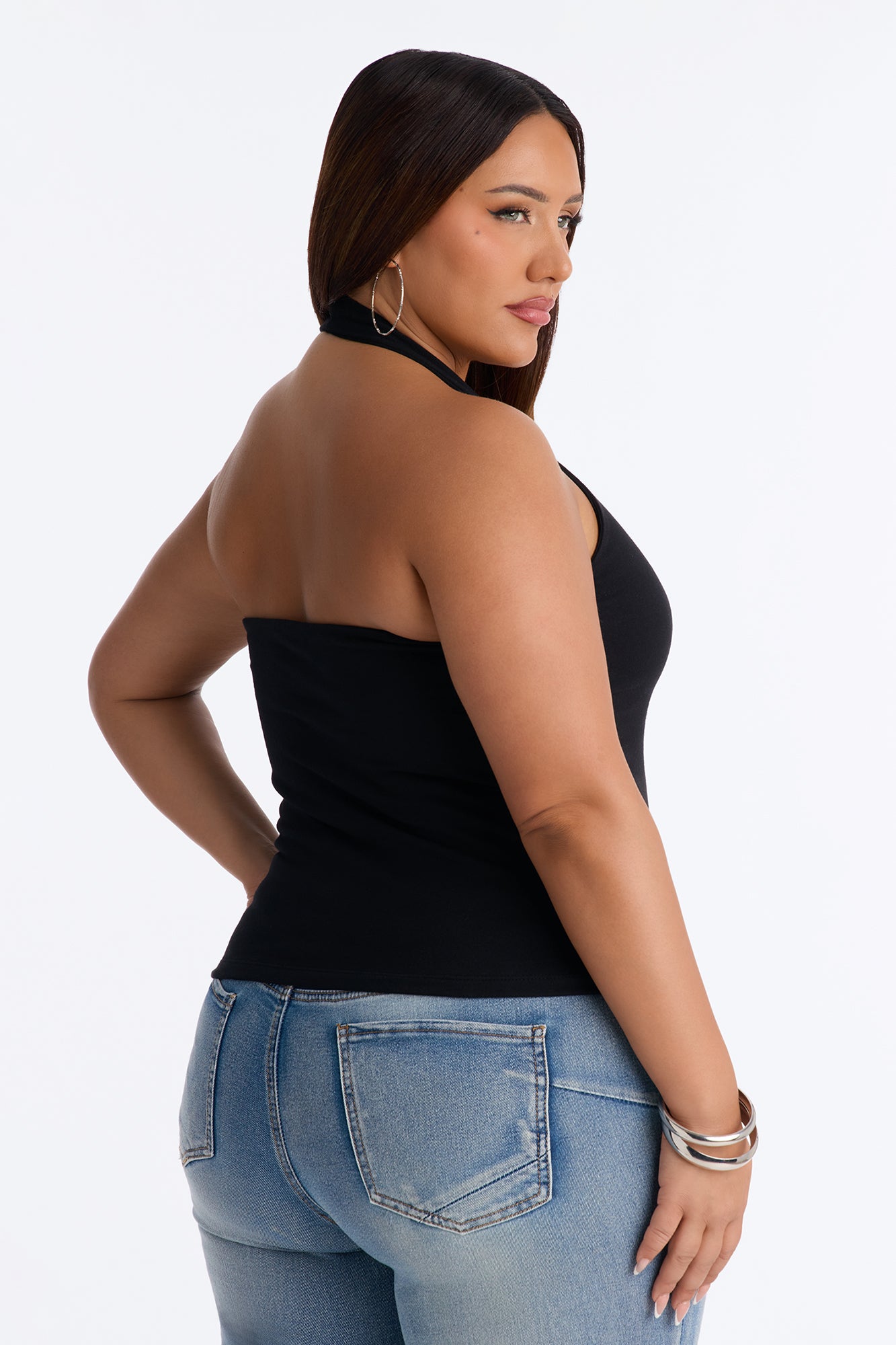 Always Classic Double Cotton Scoop Neck Halter Top - Black