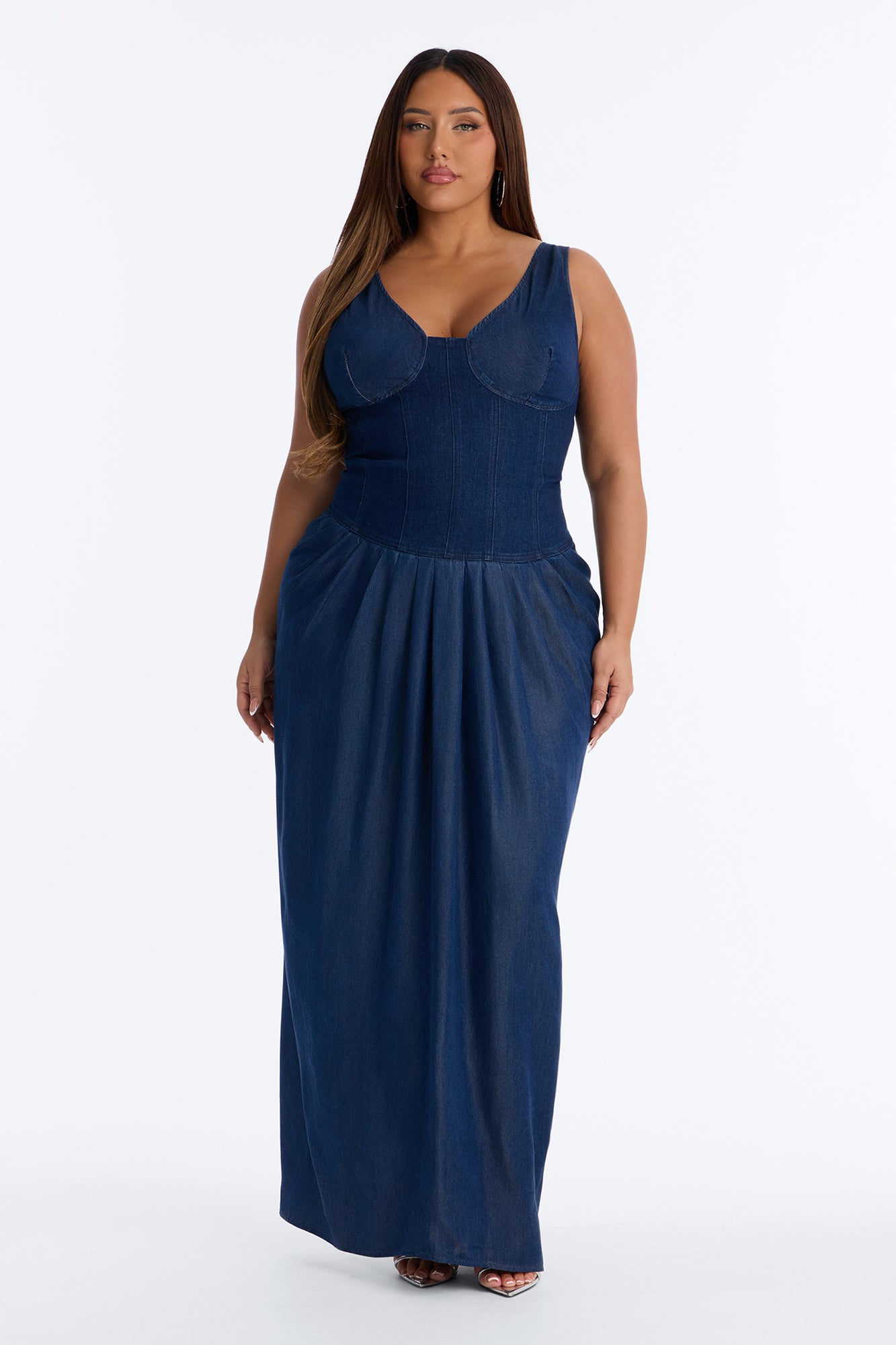 Melody Corset Denim Maxi Dress - Dark Denim