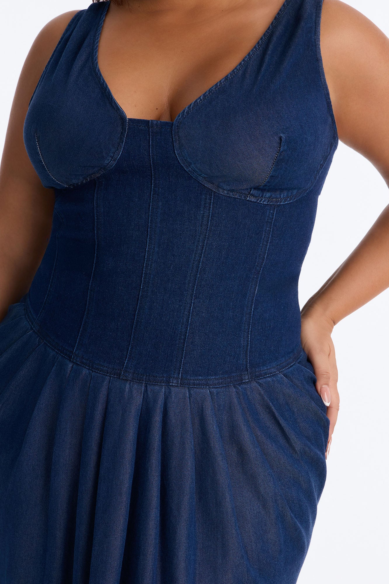 Melody Corset Denim Maxi Dress - Dark Denim