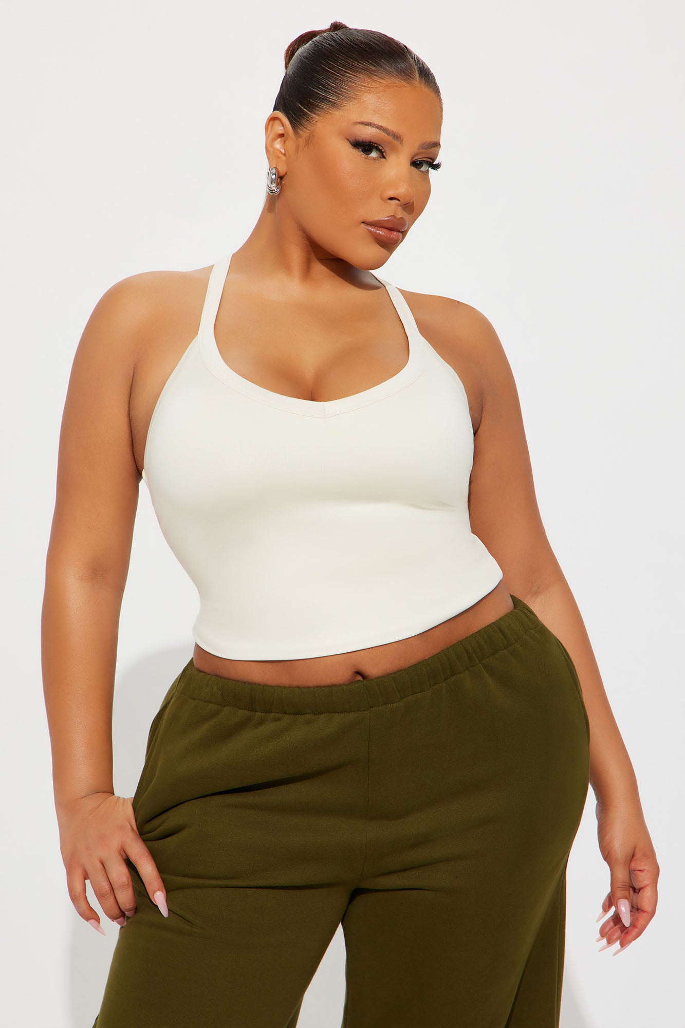 Contour Double Lined V-Neck Tank Top - Bone