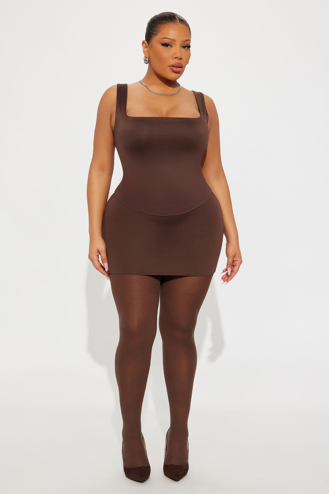 Contour Double Lined Mini Skirt - Chocolate