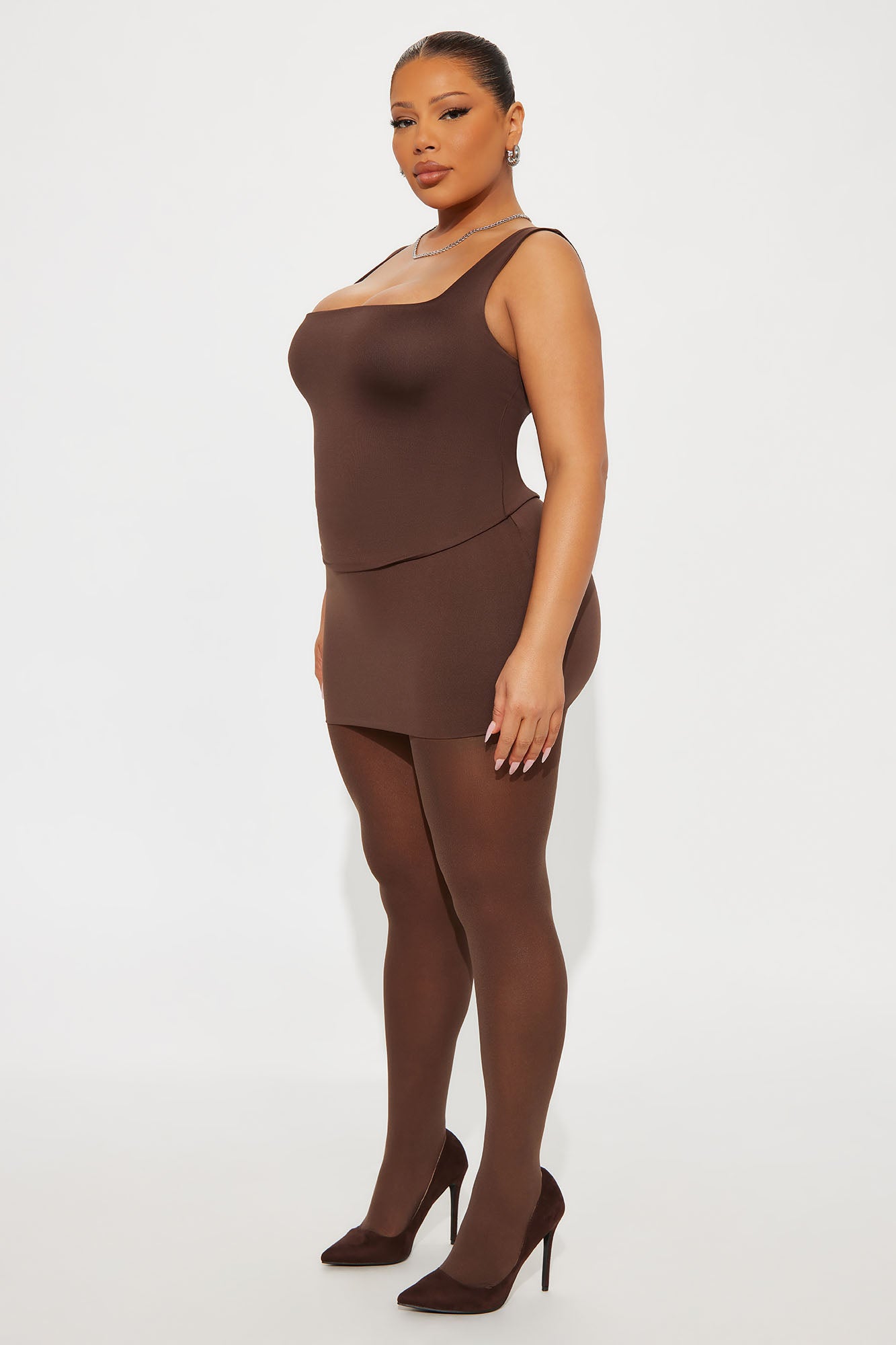 Contour Double Lined Mini Skirt - Chocolate