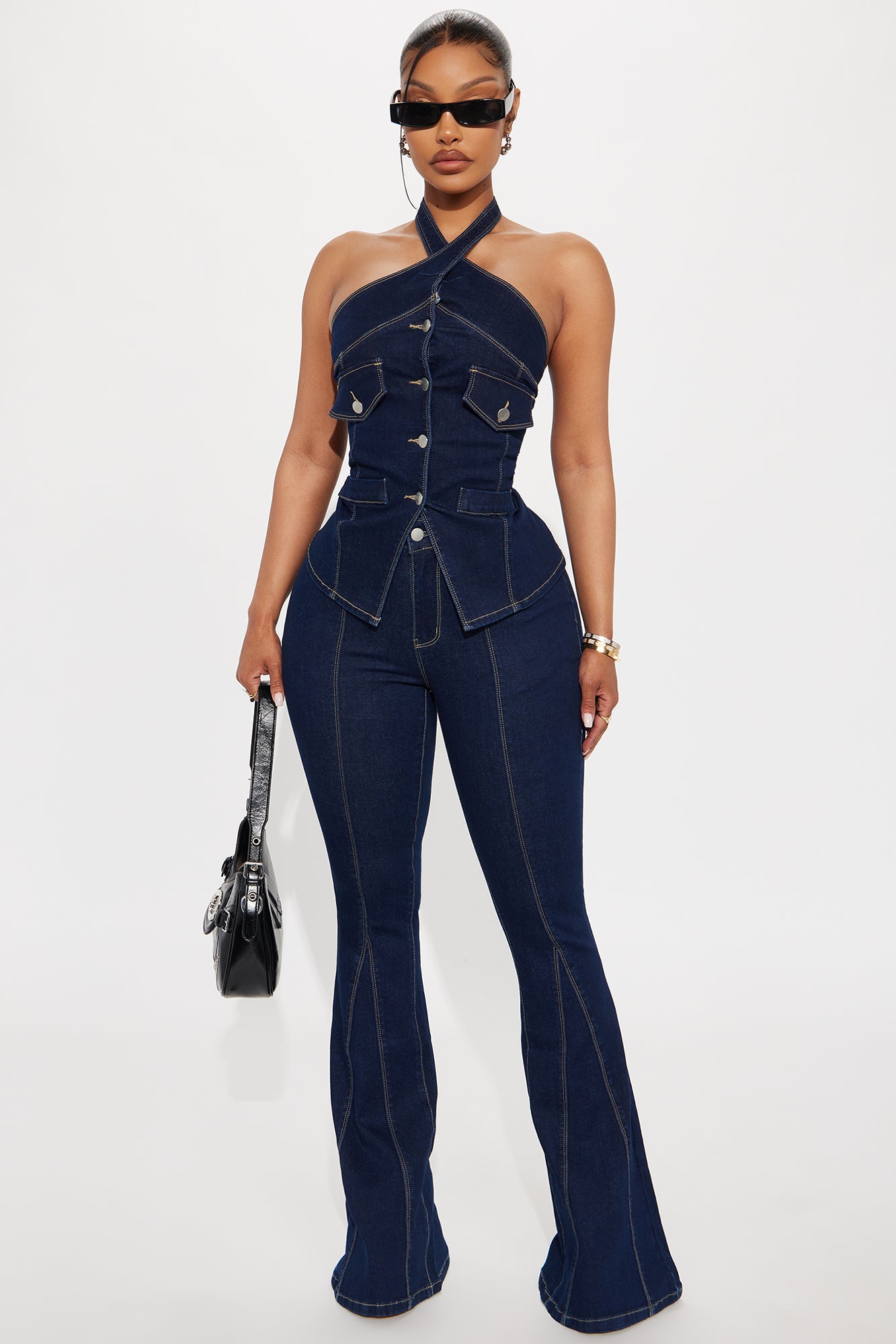 Esmeralda Denim Flare Pant Set - Dark Denim