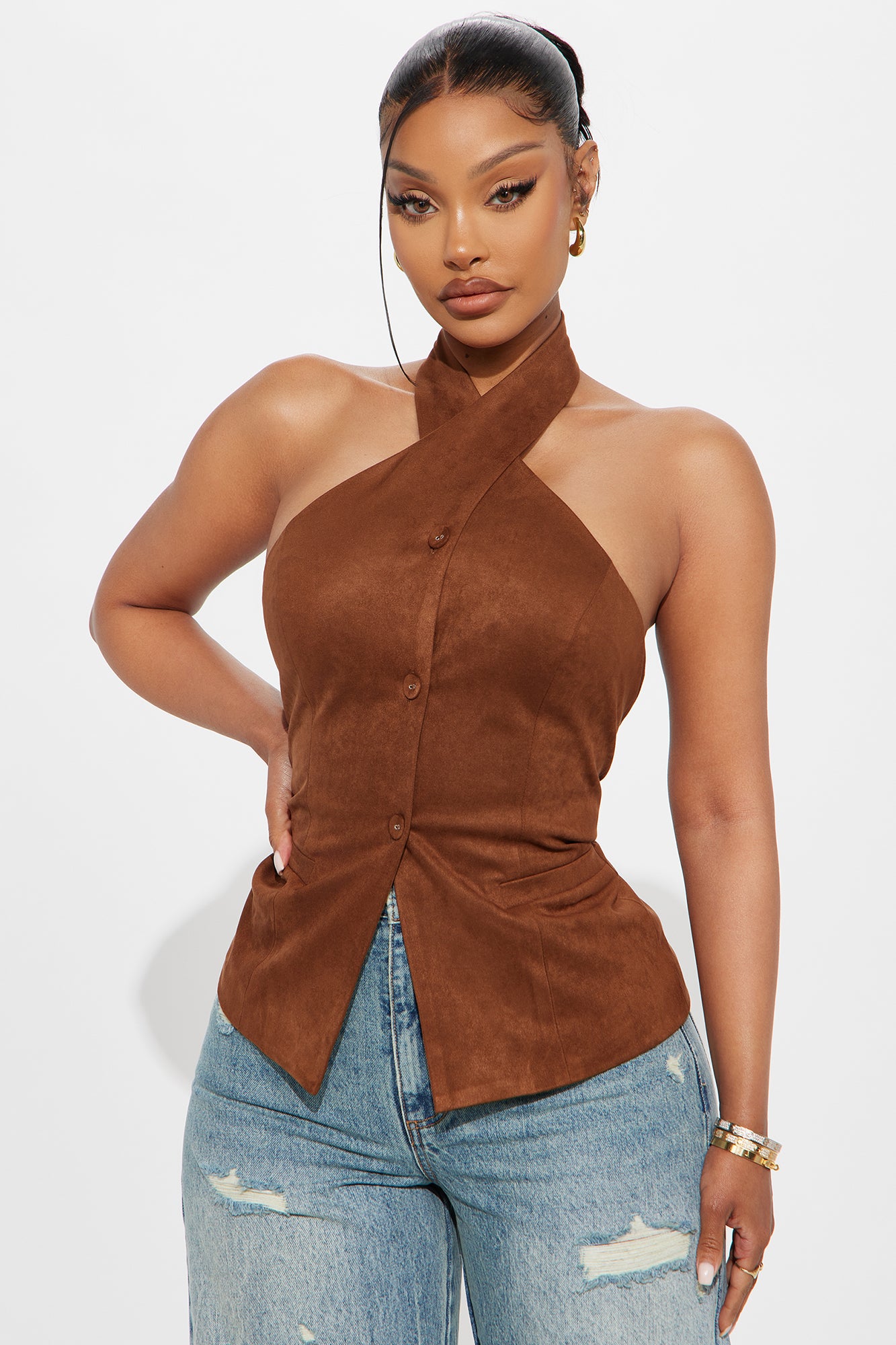 Classic Cutie Faux Suede Vest - Brown