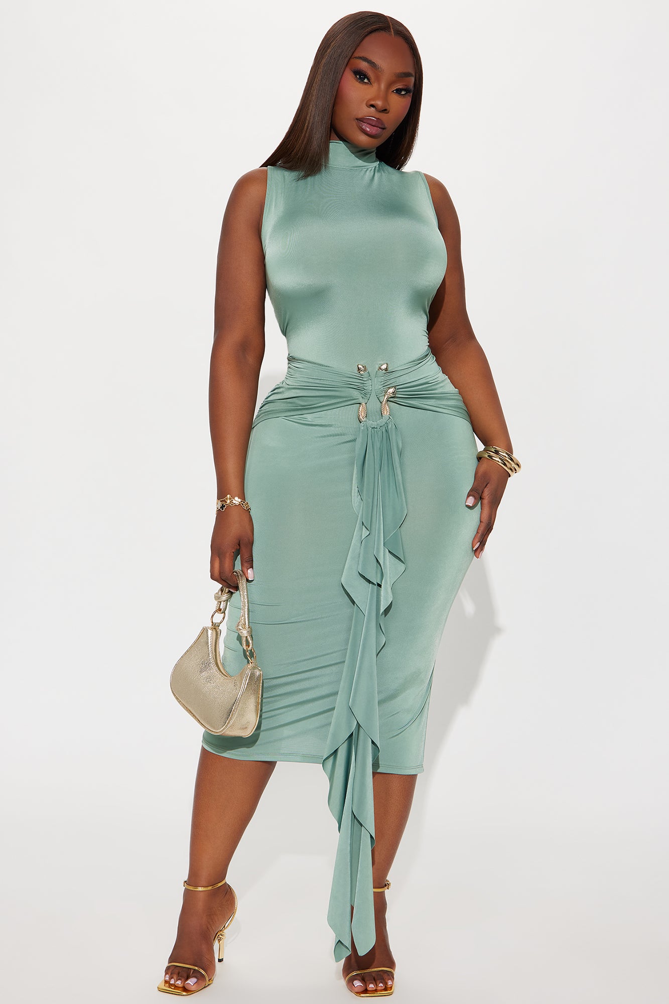 In The Moment Sleeveless Midi Dress - Sage