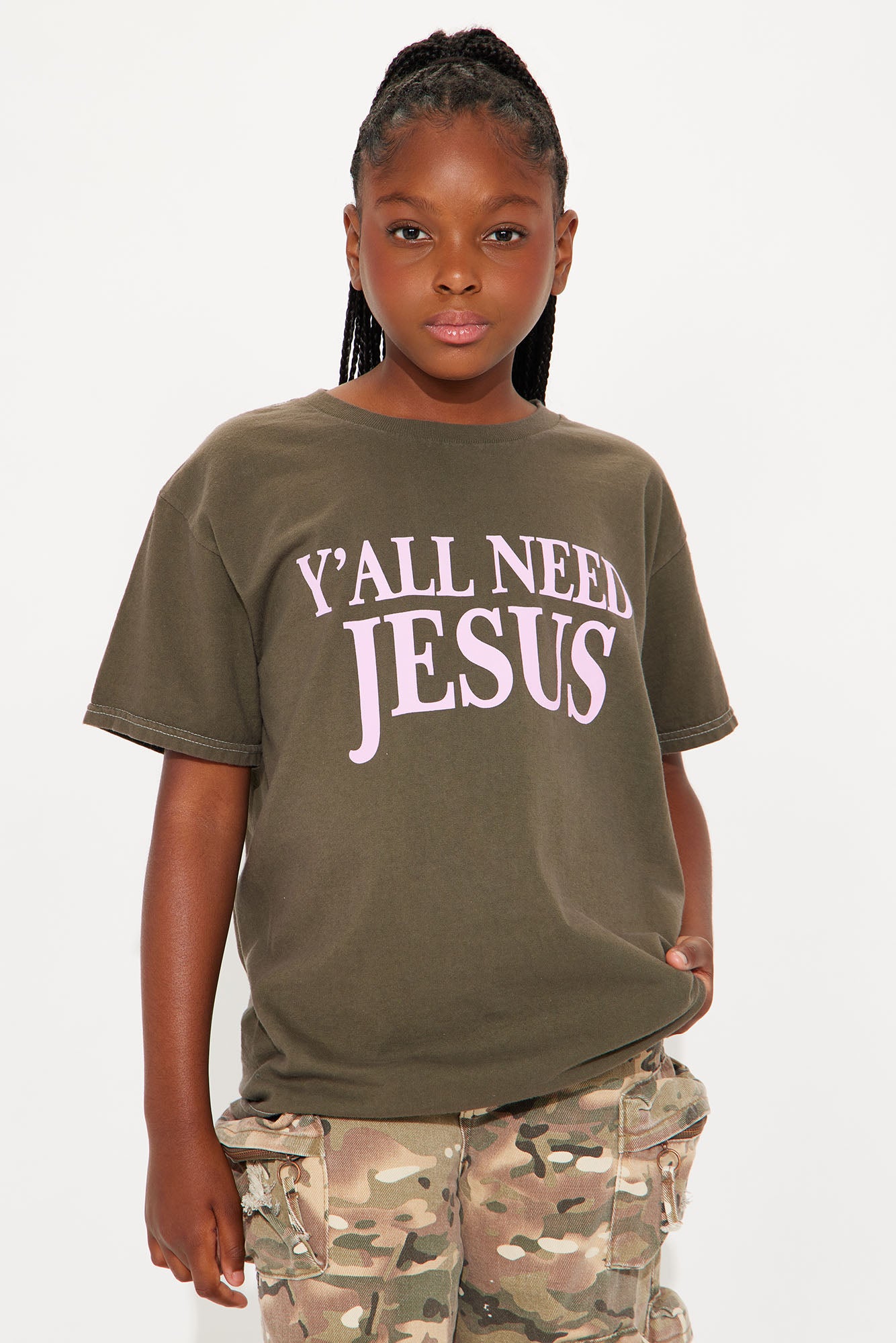 Mini Y'all Need Jesus Oversized Tee - Olive