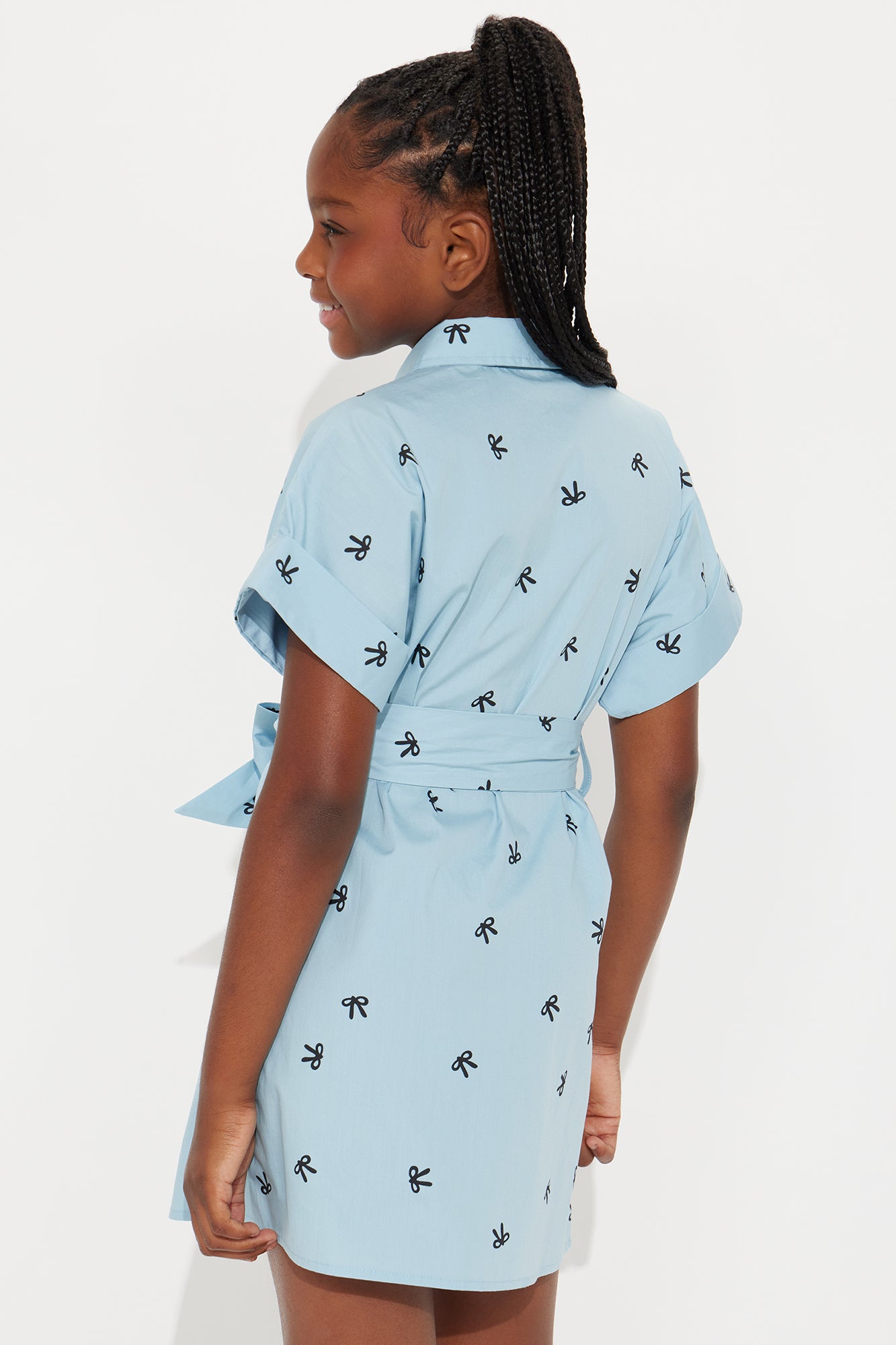 Mini Stephanie Bow Print Button Down Shirt Dress - Blue/combo