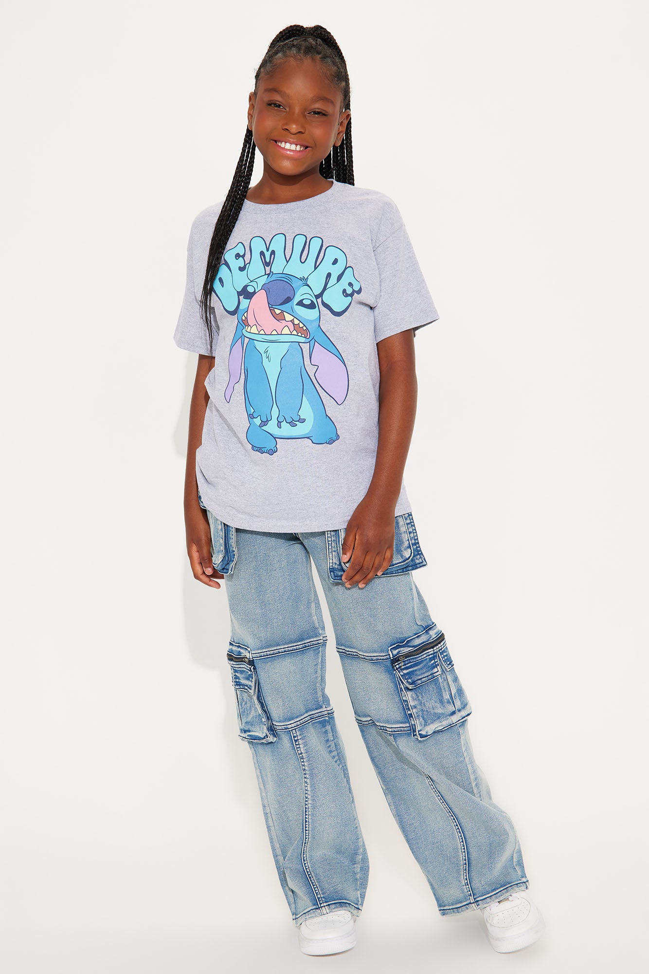 Mini Stitch Demure Graphic Tee - Heather Grey