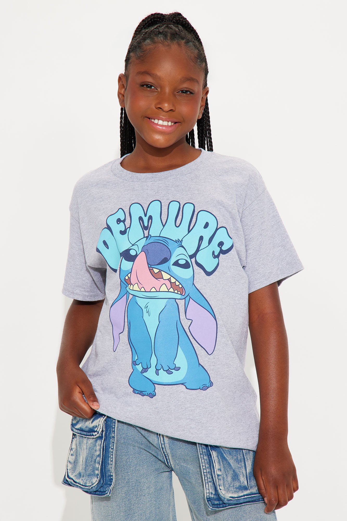 Mini Stitch Demure Graphic Tee - Heather Grey
