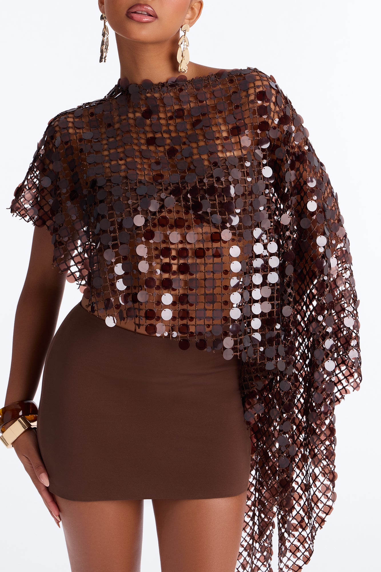 My Moment Embellished Poncho 3 Piece Skirt Set - Chocolate