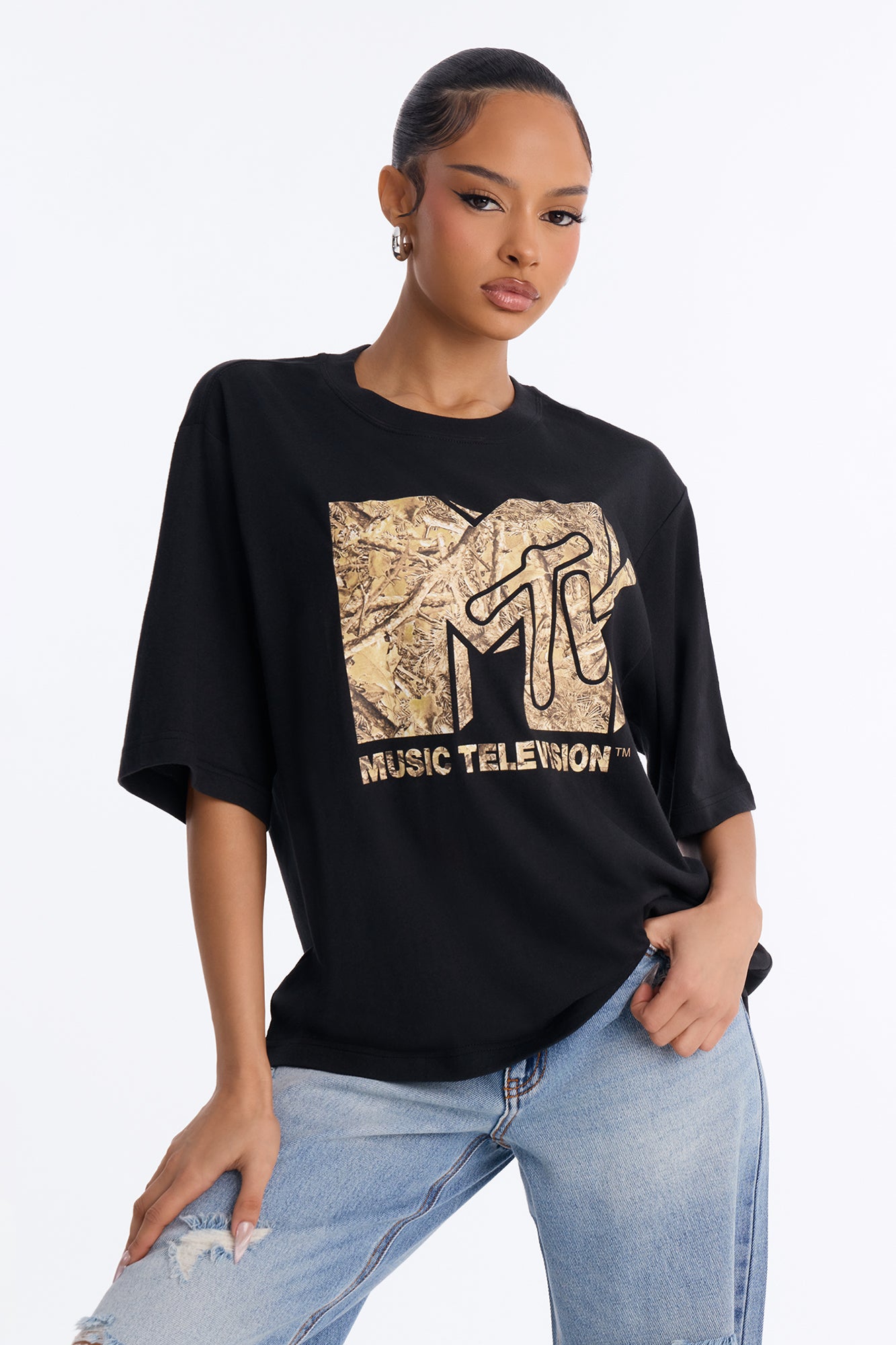 MTV Camo Fill Logo Boxy Tee - Black