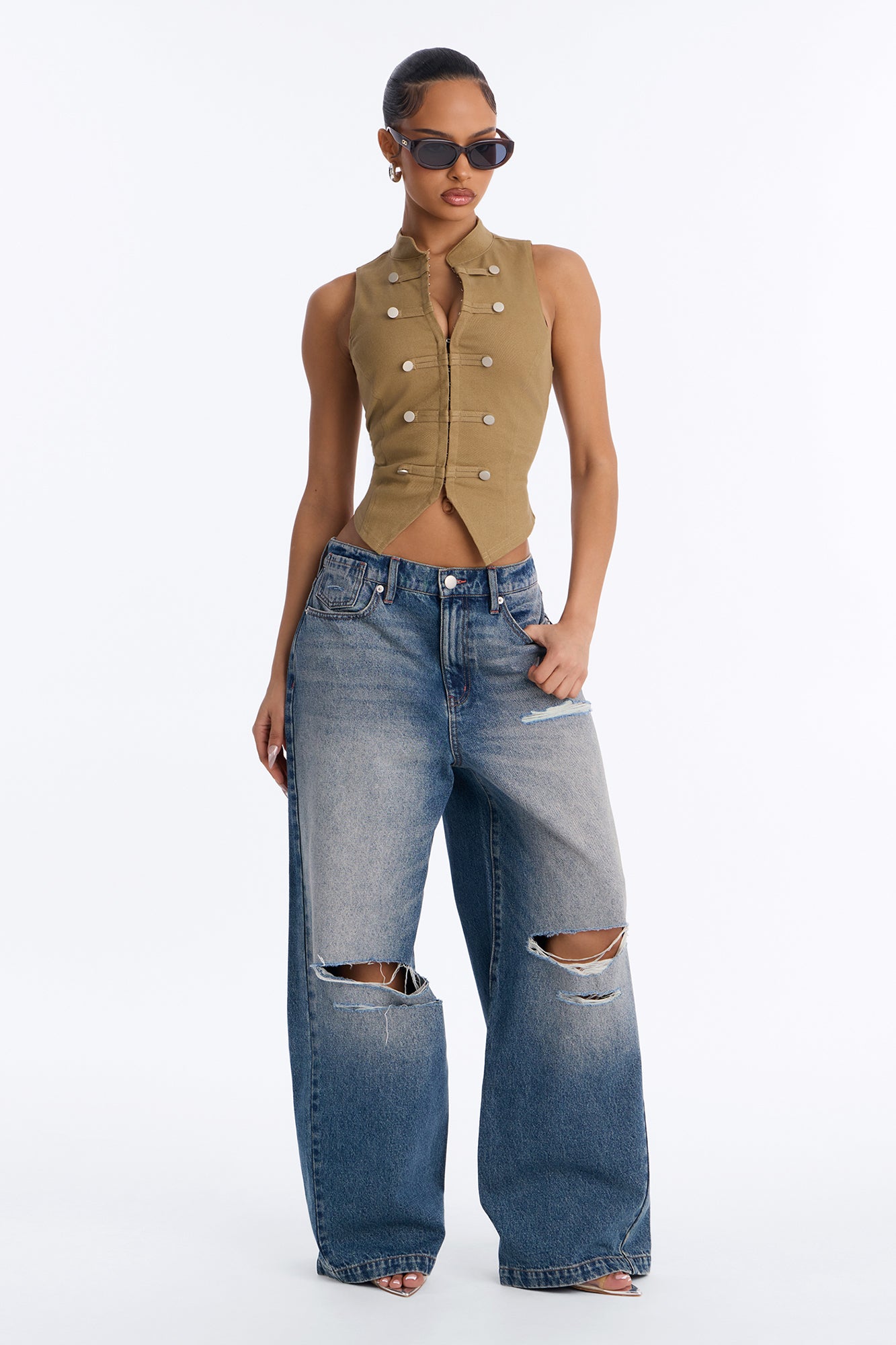 Kensington Baggy Ripped Jeans - Dark Wash