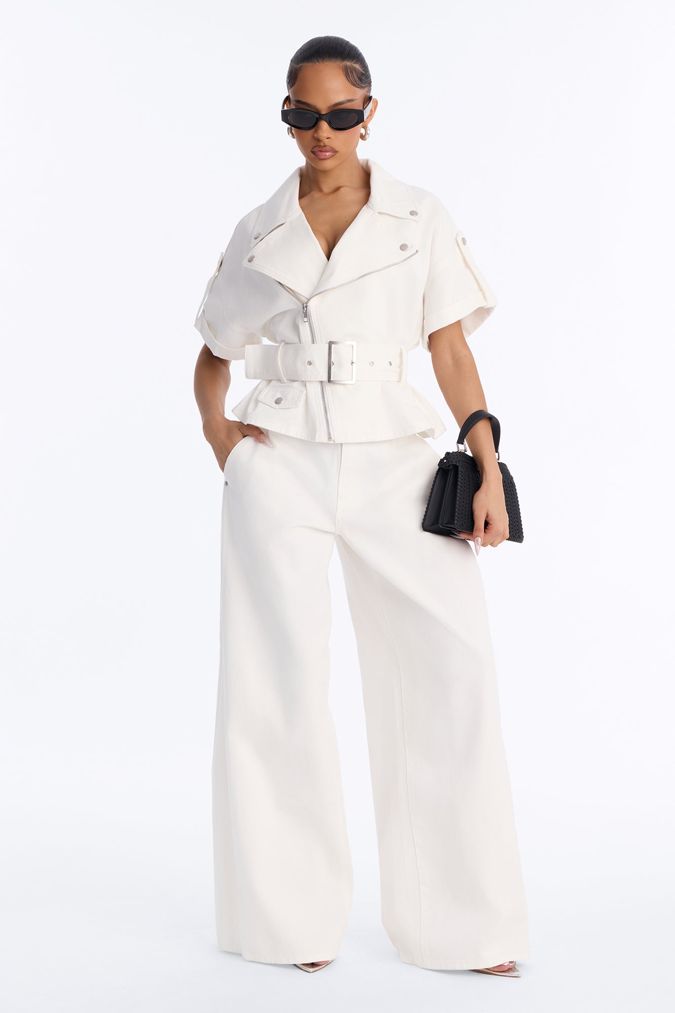 Tatiana Twill Moto Jacket - Ivory