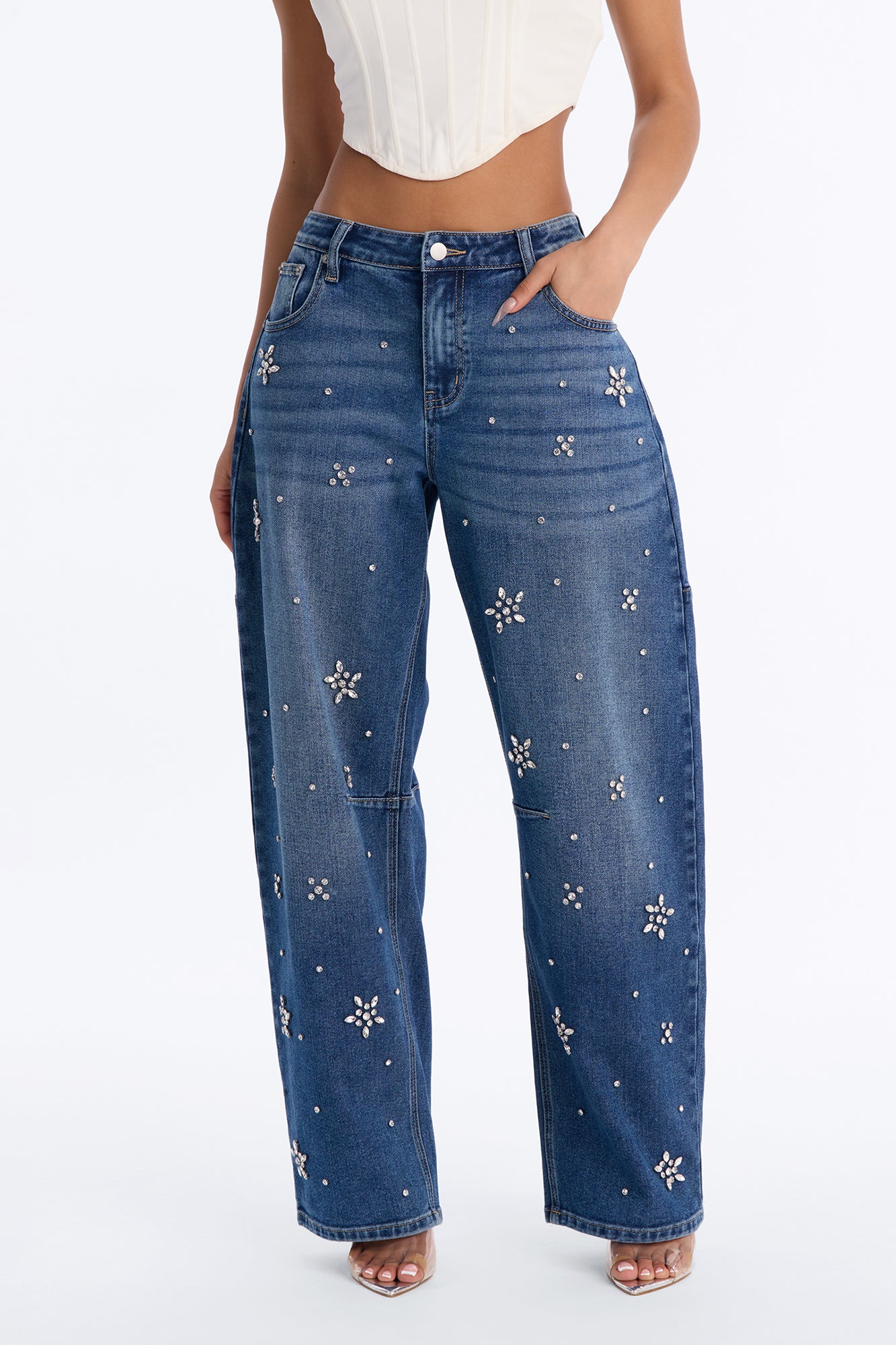 Sparkle Away Embellished Balloon Jeans - Dark Wash