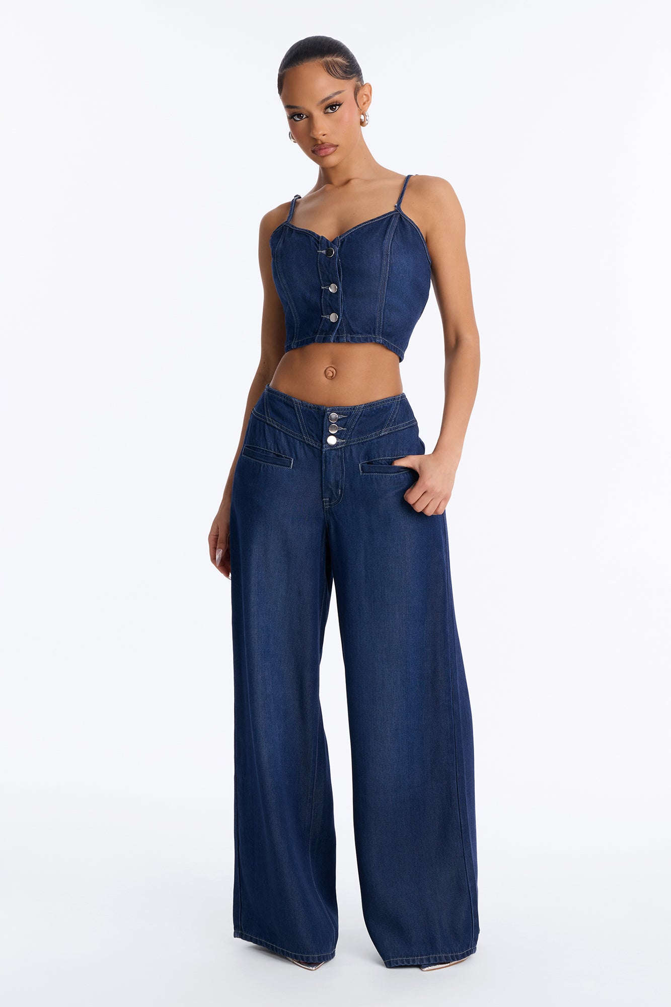 Maxine Denim Pant Set - Dark Wash