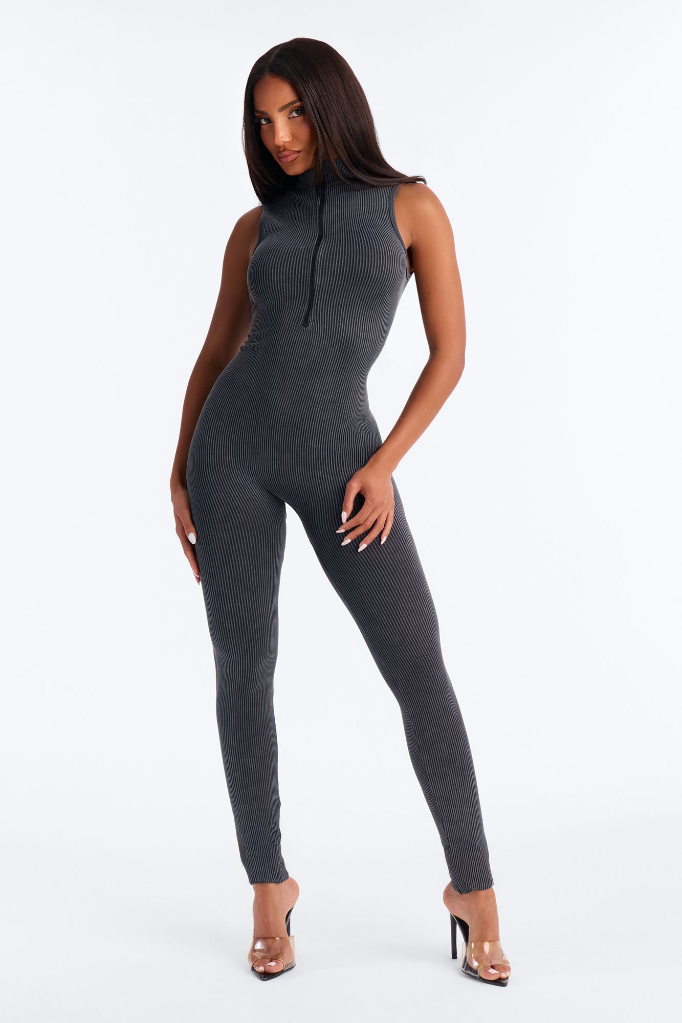 Ria Seamless Mock Neck Jumpsuit - Black