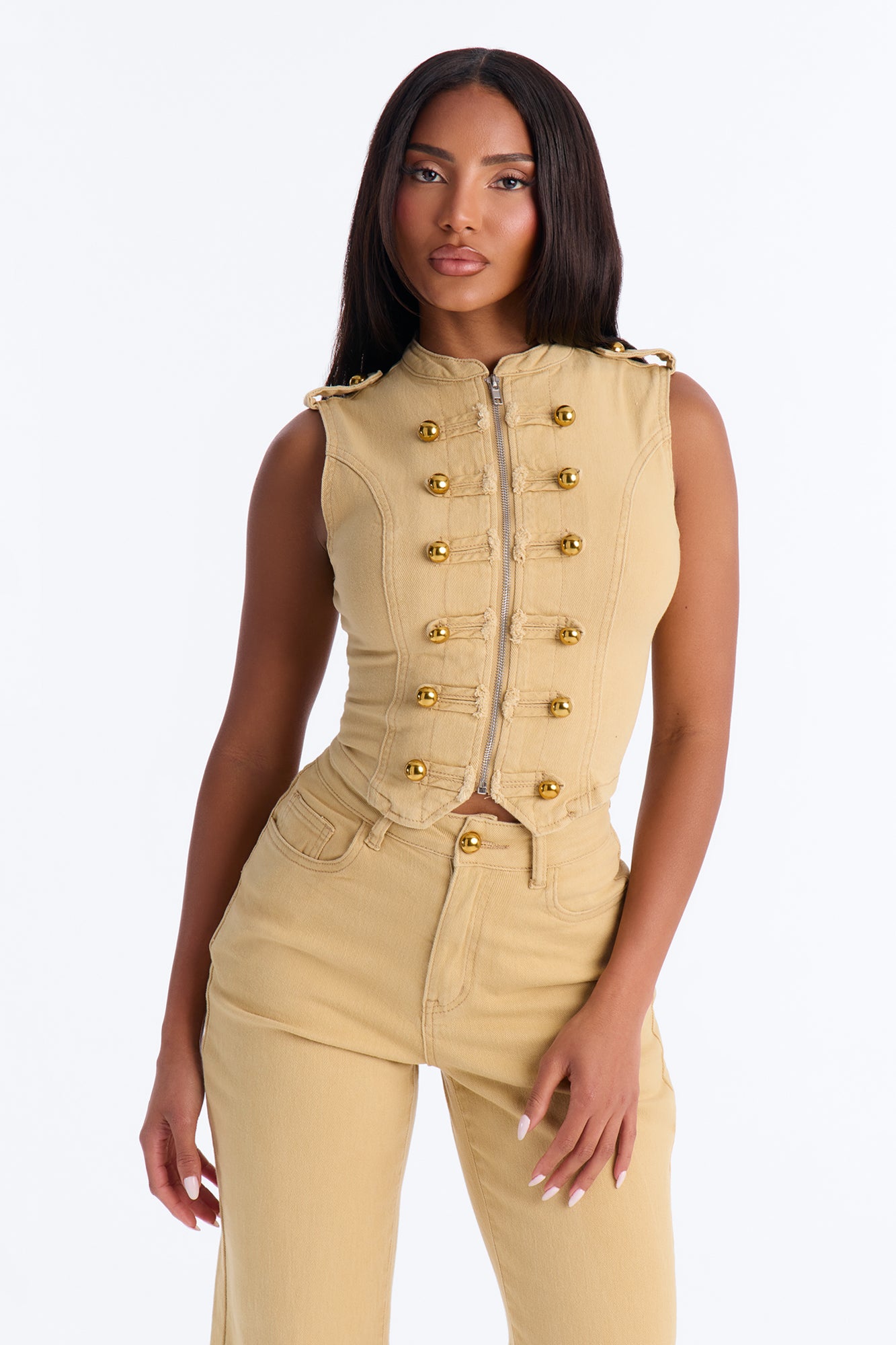 Follow My Lead Vest Pant Set - Khaki