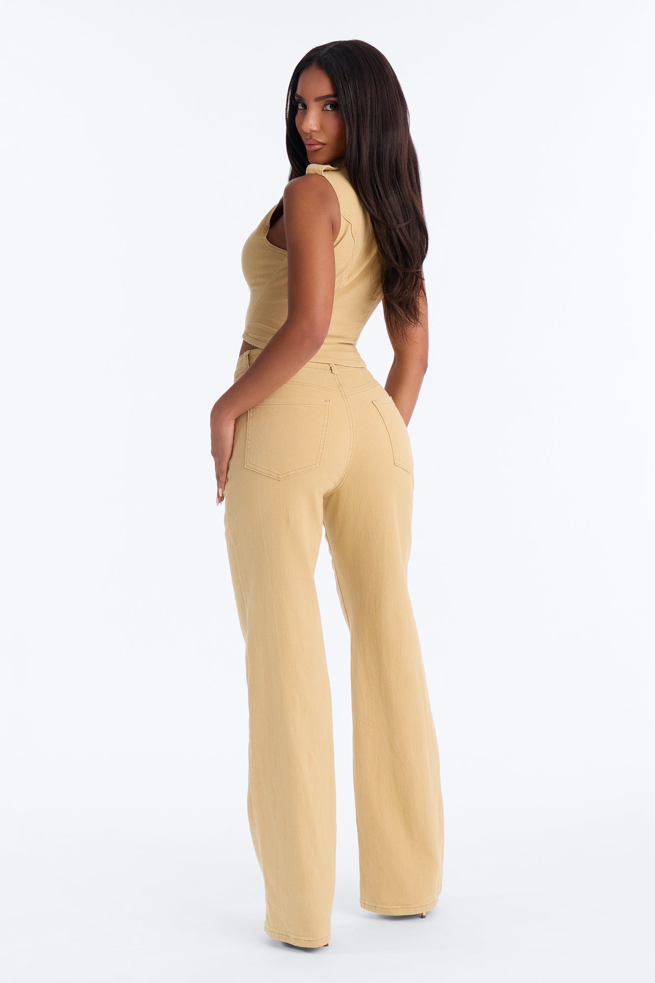 Follow My Lead Vest Pant Set - Khaki
