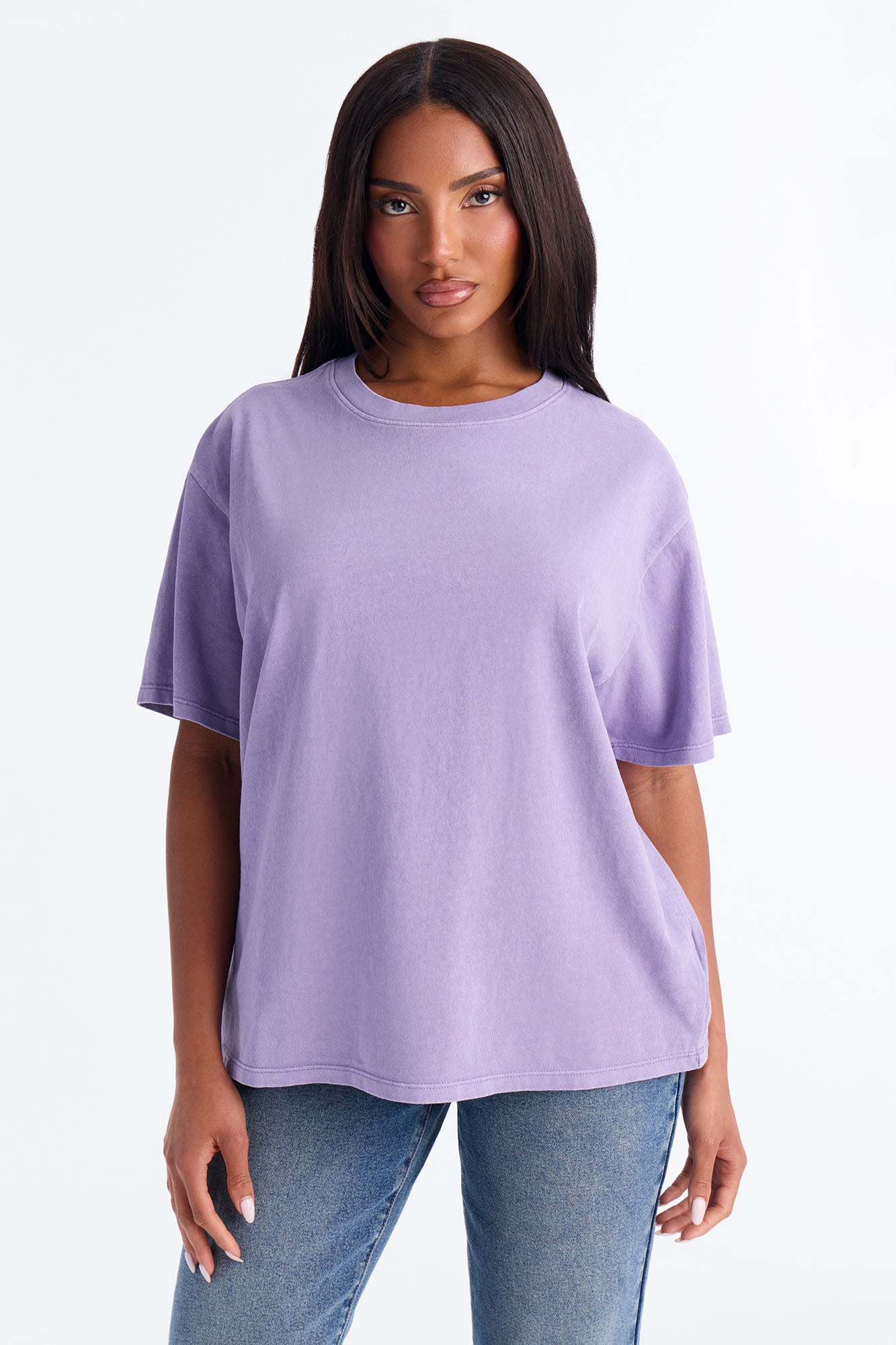 Billie Oversized Washed Crew Neck T-Shirt - Purple