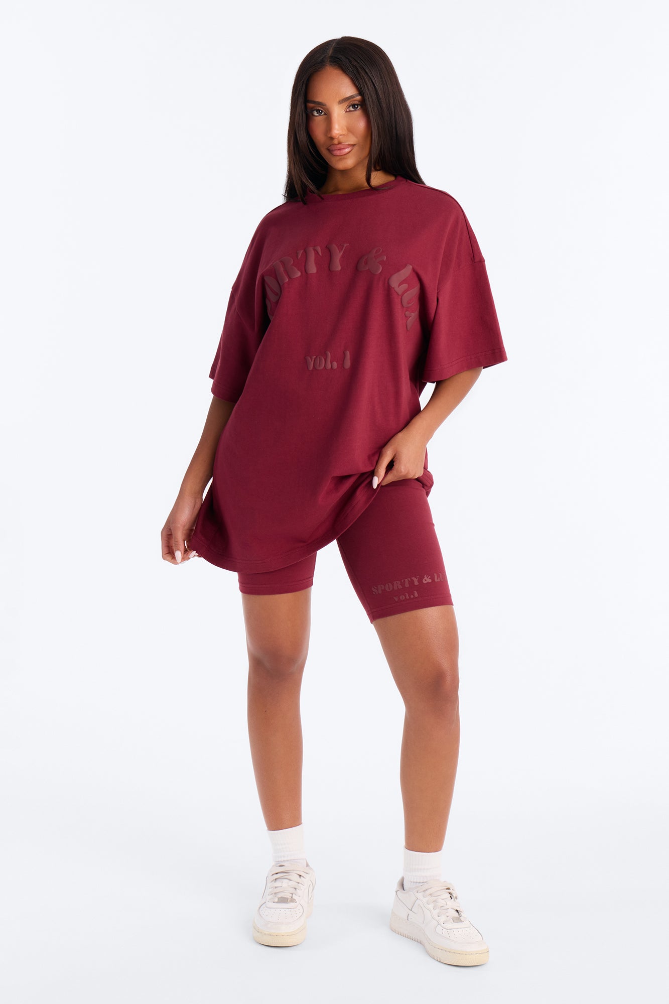 Sporty & Lux Biker Short Set - Burgundy