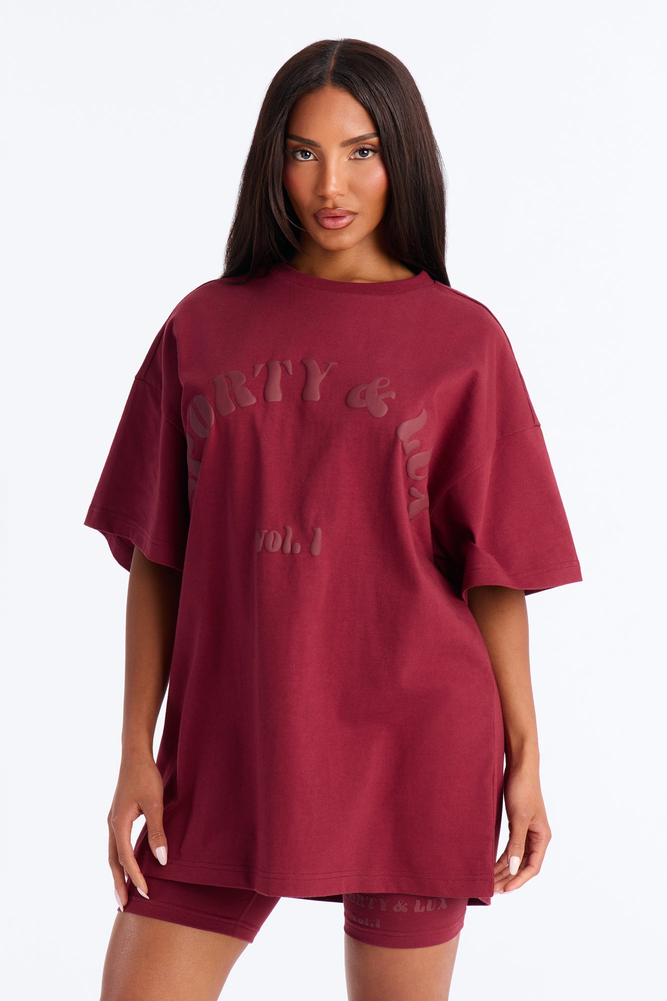 Sporty & Lux Biker Short Set - Burgundy